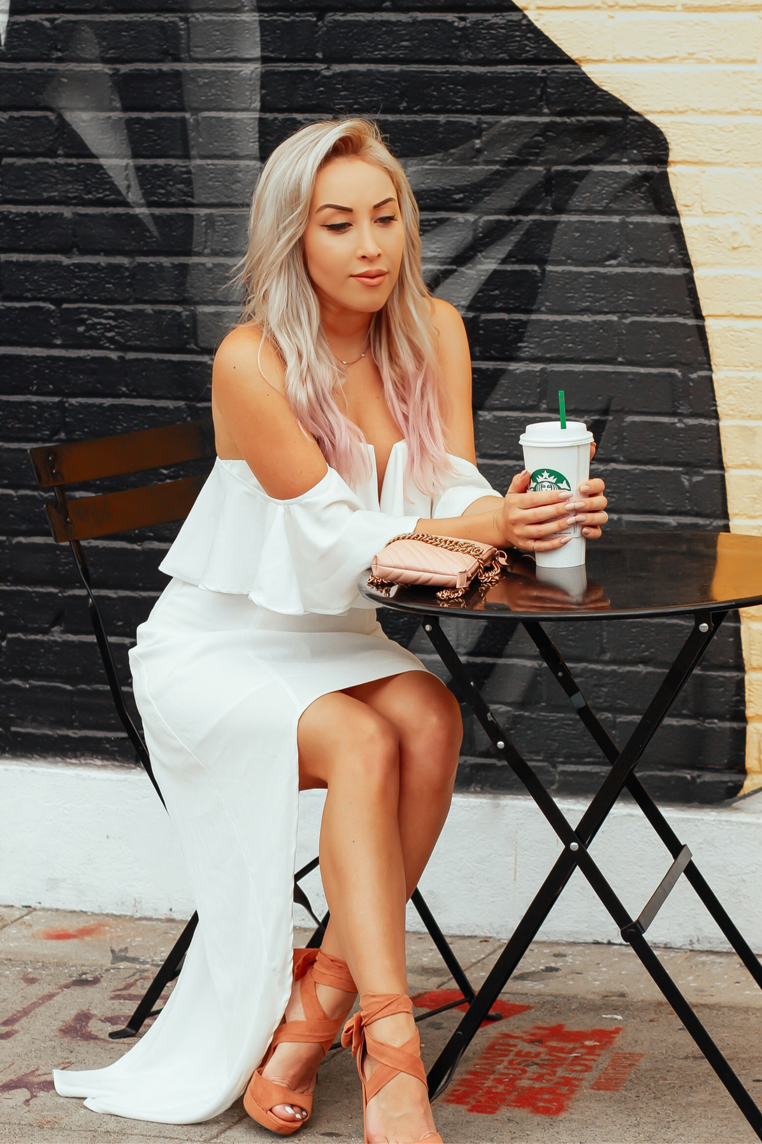 Blondie in the City | White Off the Shoulder Hi-Low Dress | Pink Gucci Bag | Summer Style
