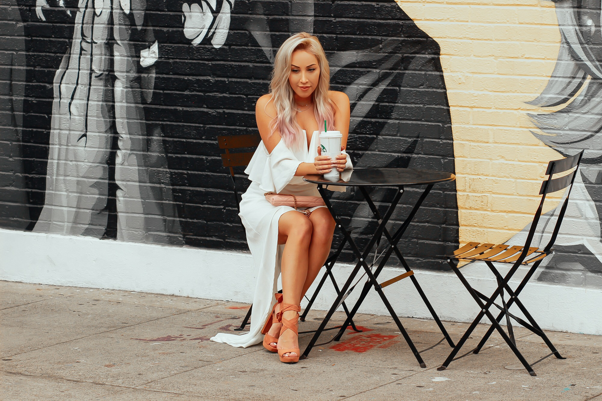 Blondie in the City | White Off the Shoulder Hi-Low Dress | Pink Gucci Bag | Summer Style
