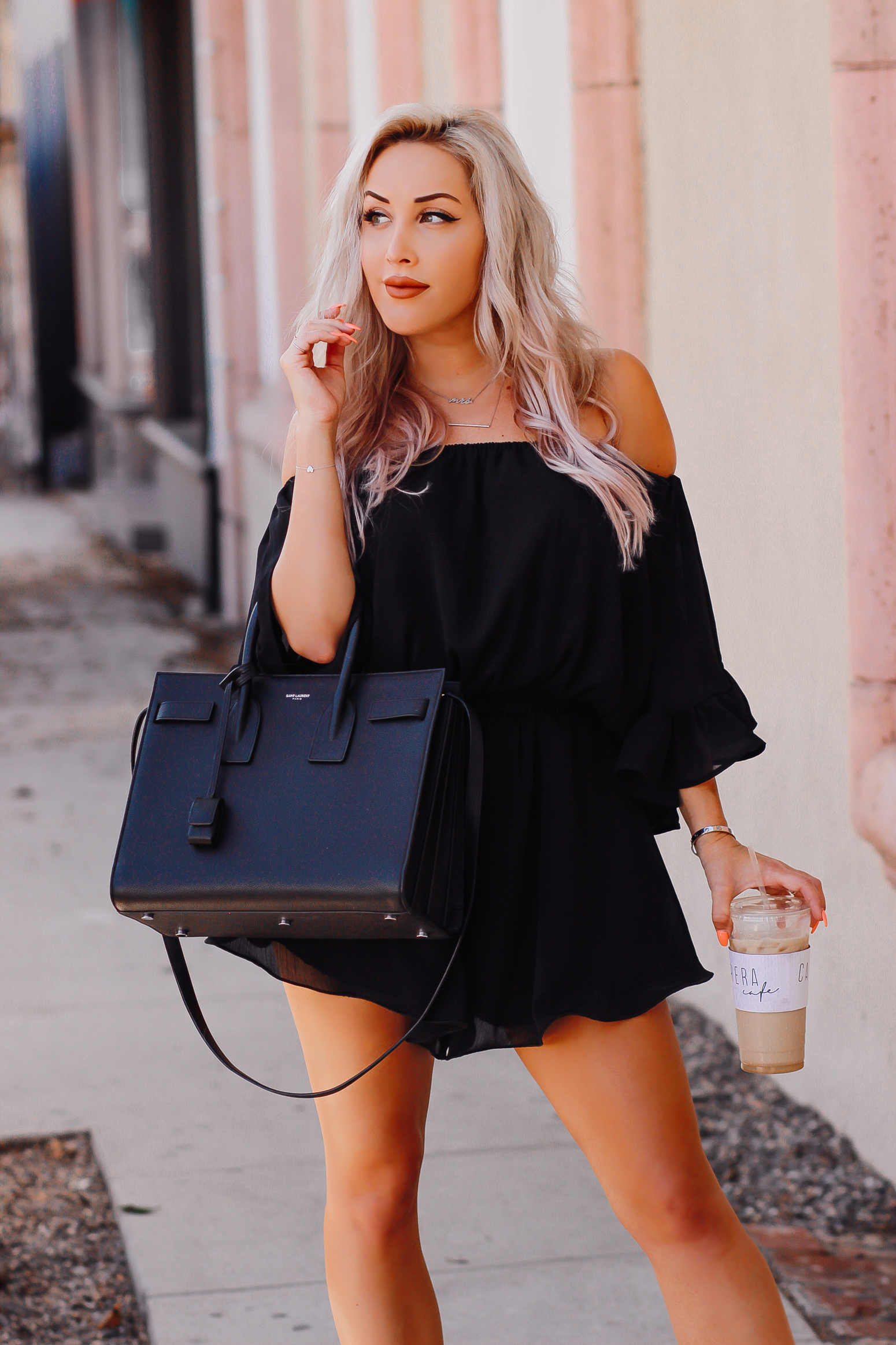 Blondie in the City | Black Airy Chiffon Romper @chicwish | Black YSL Bag | Chic Summer Style