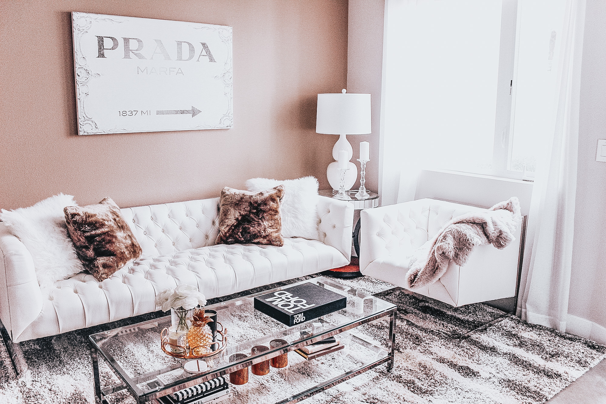 Blondie in the City Home Decor | White & Neutral Living Room | Hayley Larue Blog | Living Spaces | Z Gallerie | Prada Marfa Canvas