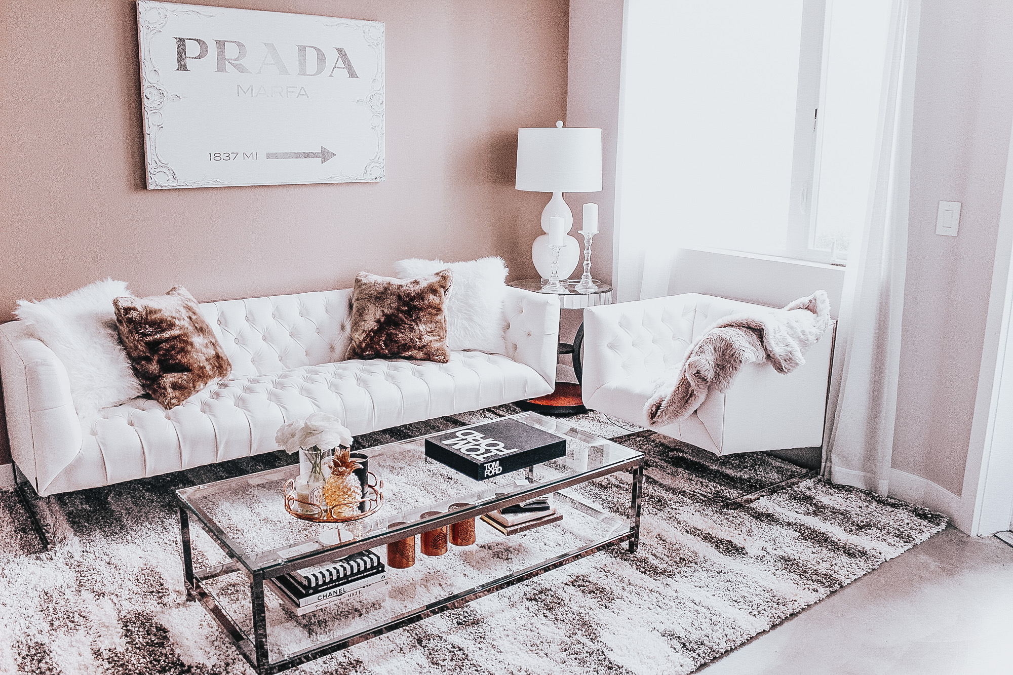 Blondie in the City Home Decor | White & Neutral Living Room | Hayley Larue Blog | Living Spaces | Z Gallerie | Prada Marfa Canvas
