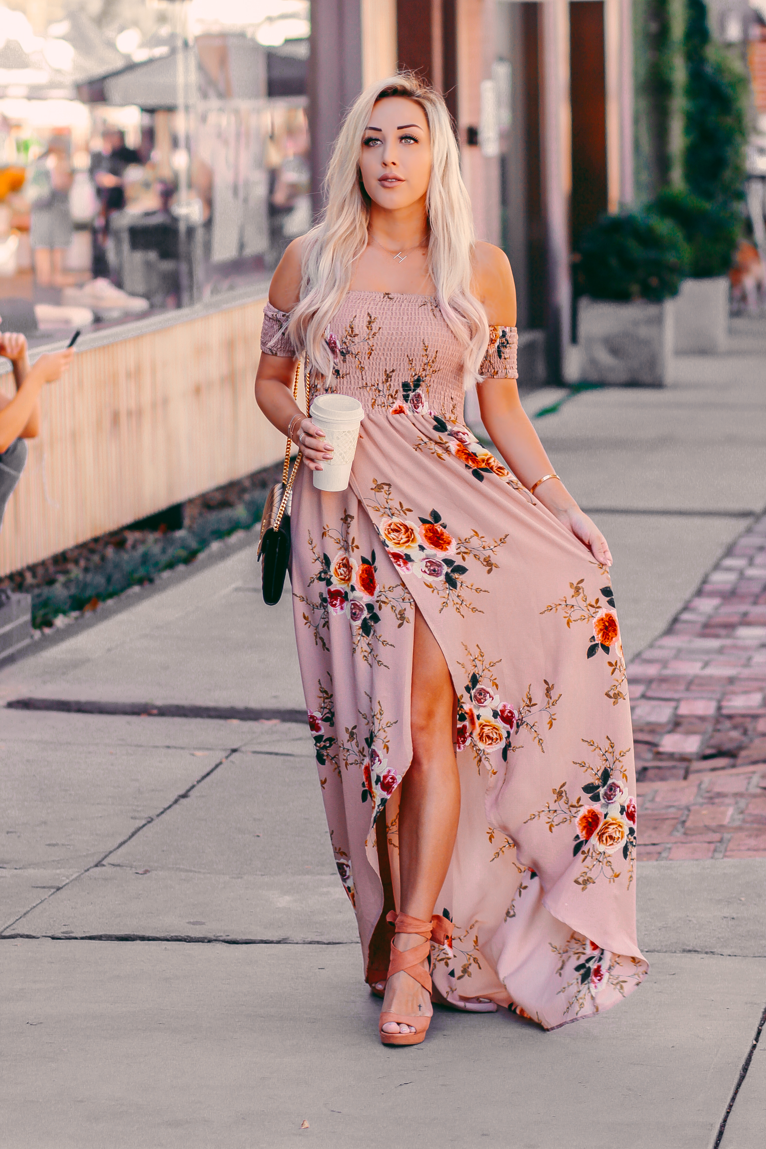 Blondie in the City | Fall in LA | Blush Floral Dress | YSL Bag