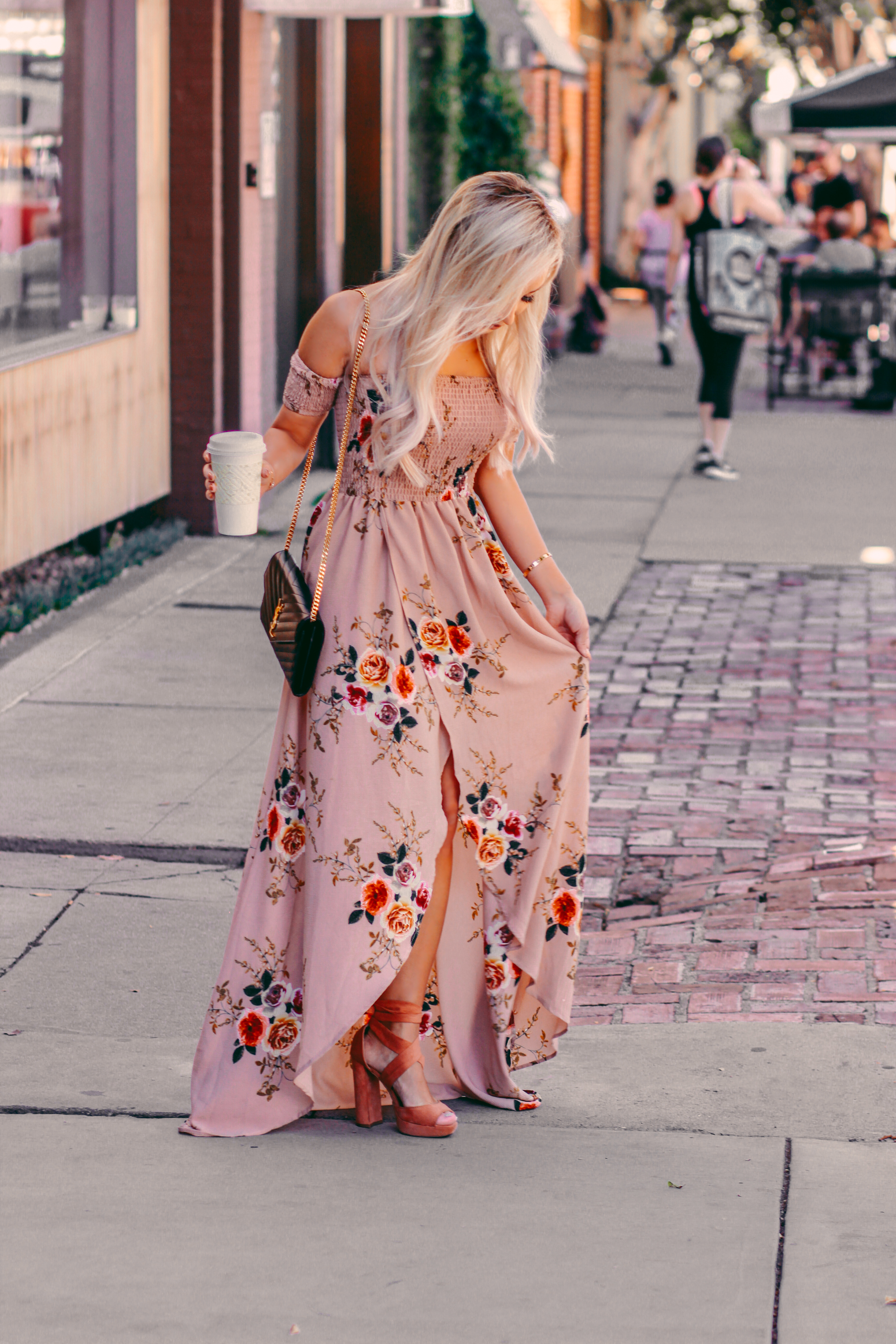 Blondie in the City | Fall in LA | Blush Floral Dress | YSL Bag