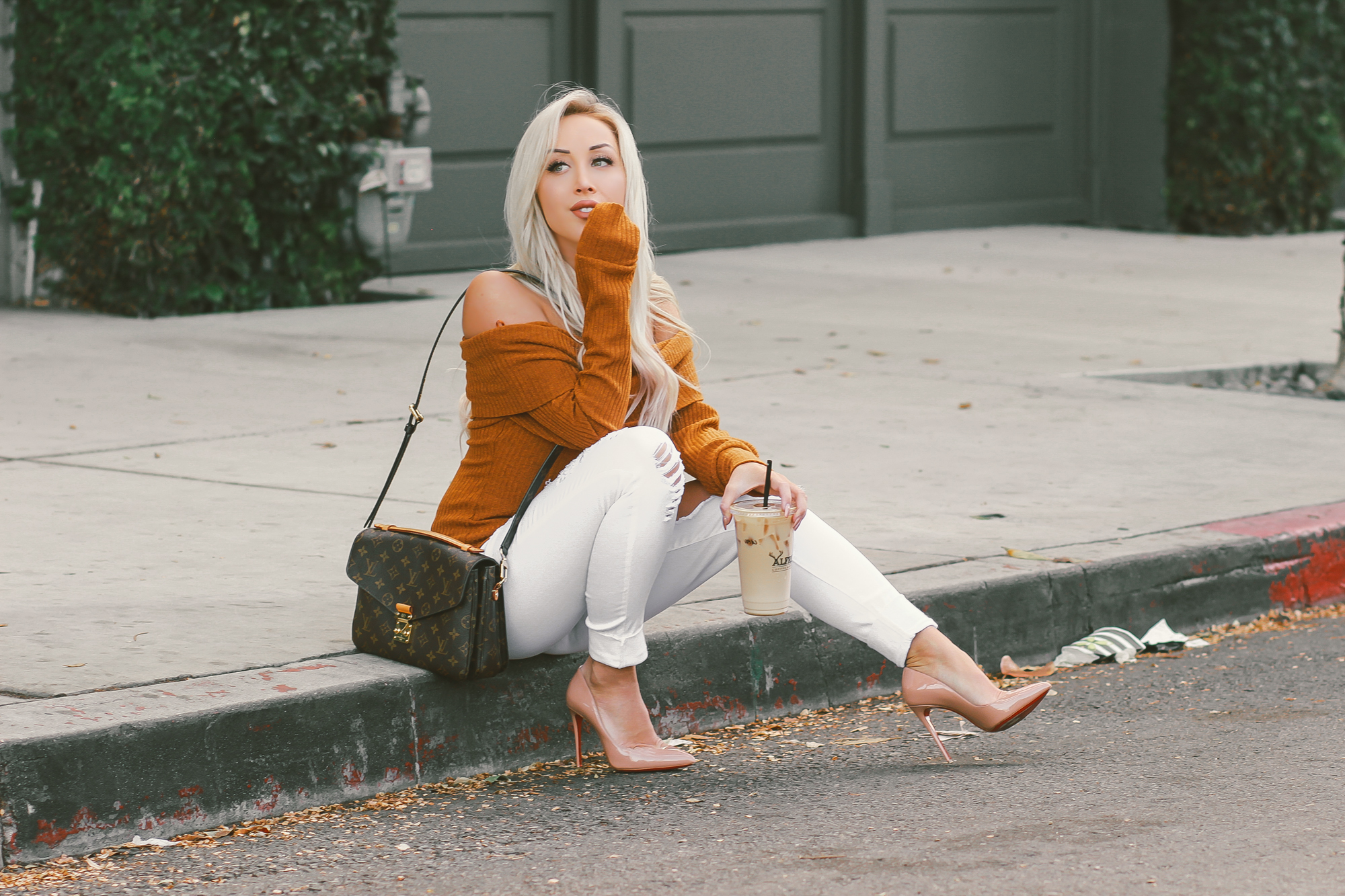 November Vibes | Off The Shoulder Sweater & White Distressed Denim @fashionnova | Blondie in the City