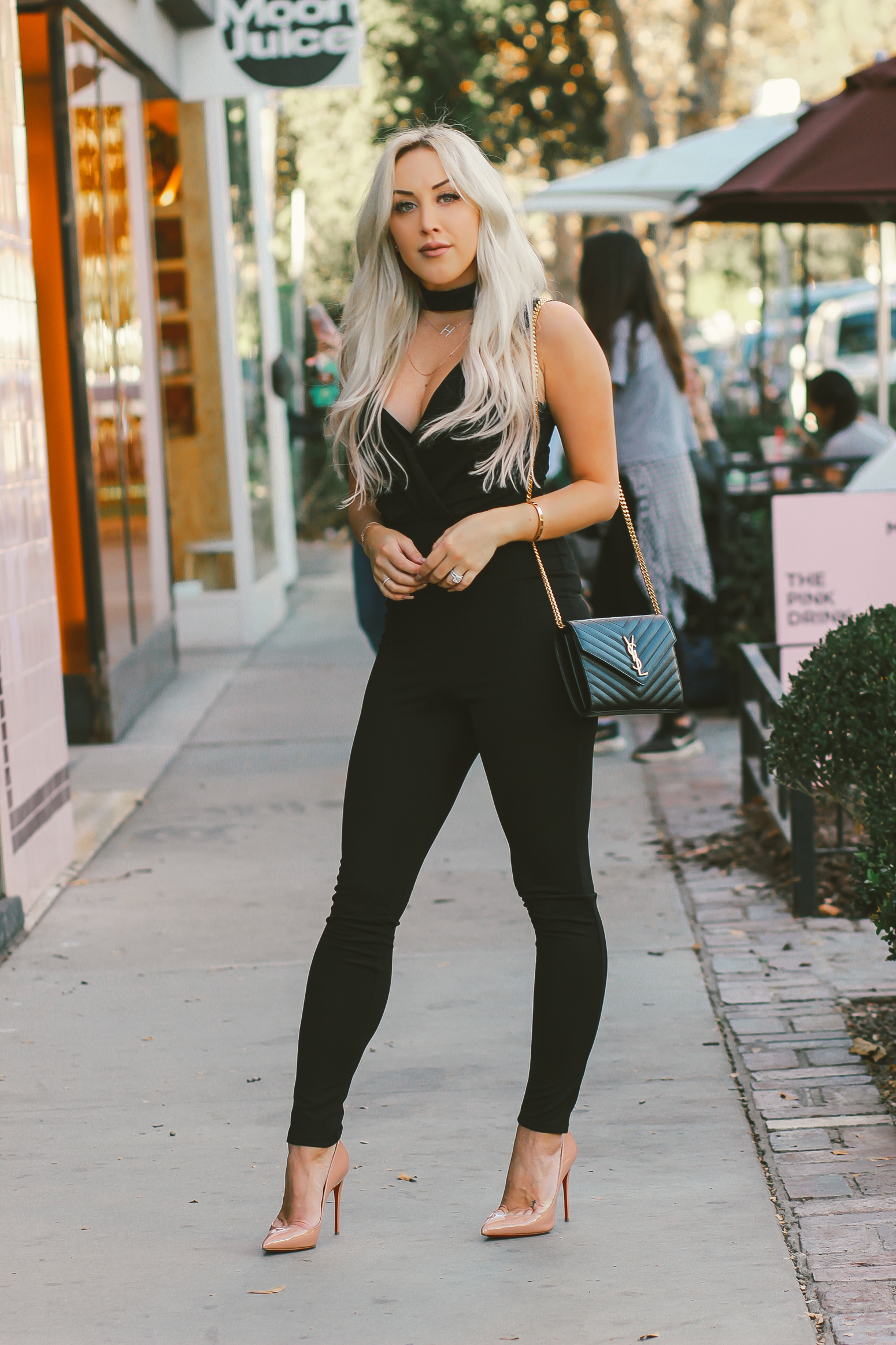 Blondie in the City | Sexy & Sleek Black Jumpsuit | YSL Bag | Louboutin's