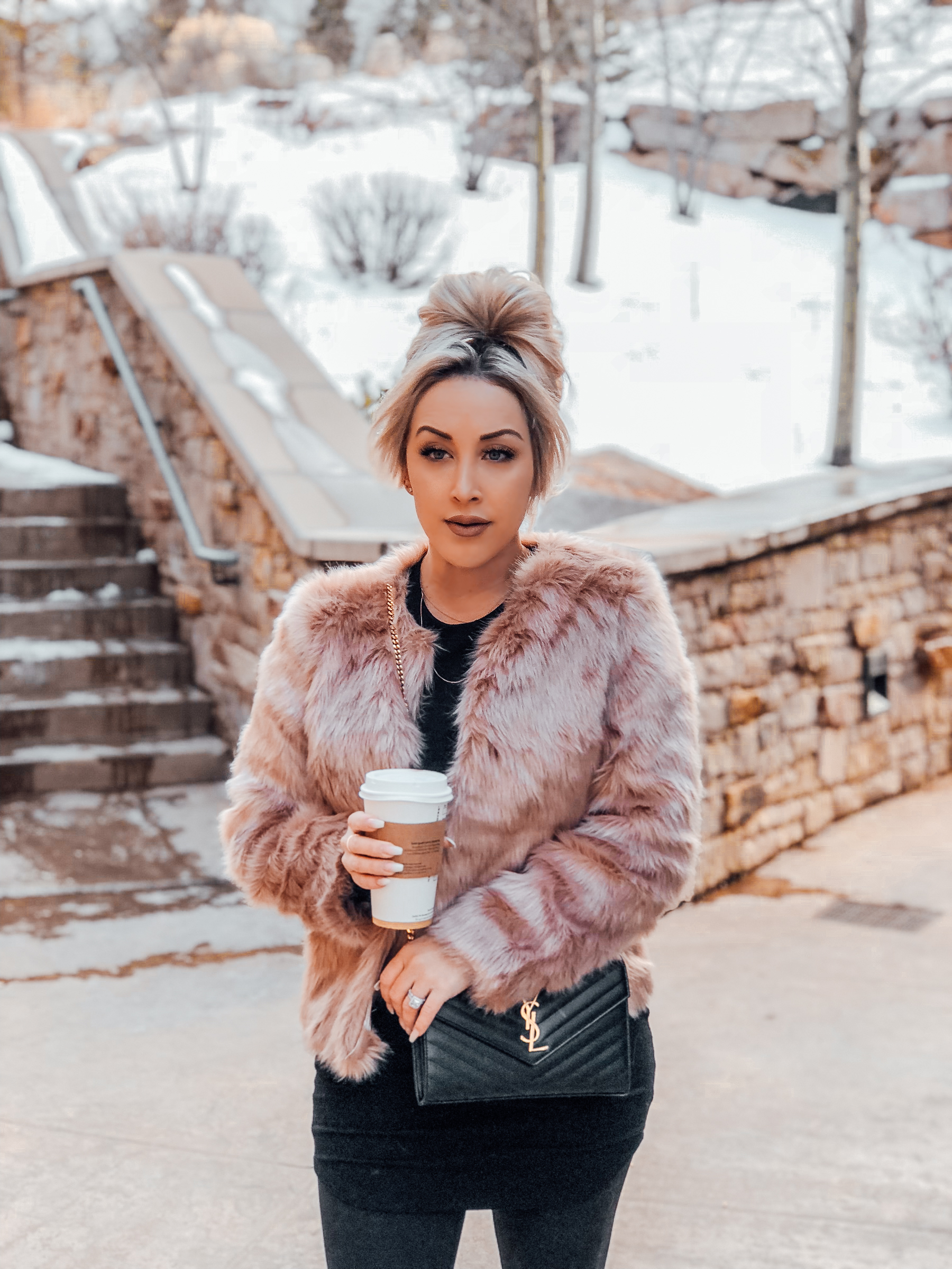 Blondie in the City | Pink Faux Fur Coat | Winter Fashion