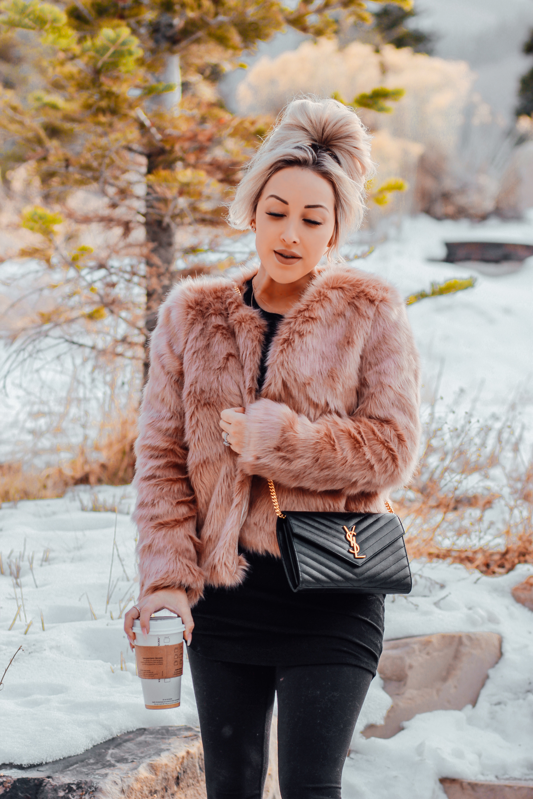 Blondie in the City | Pink Faux Fur Coat | Winter Fashion