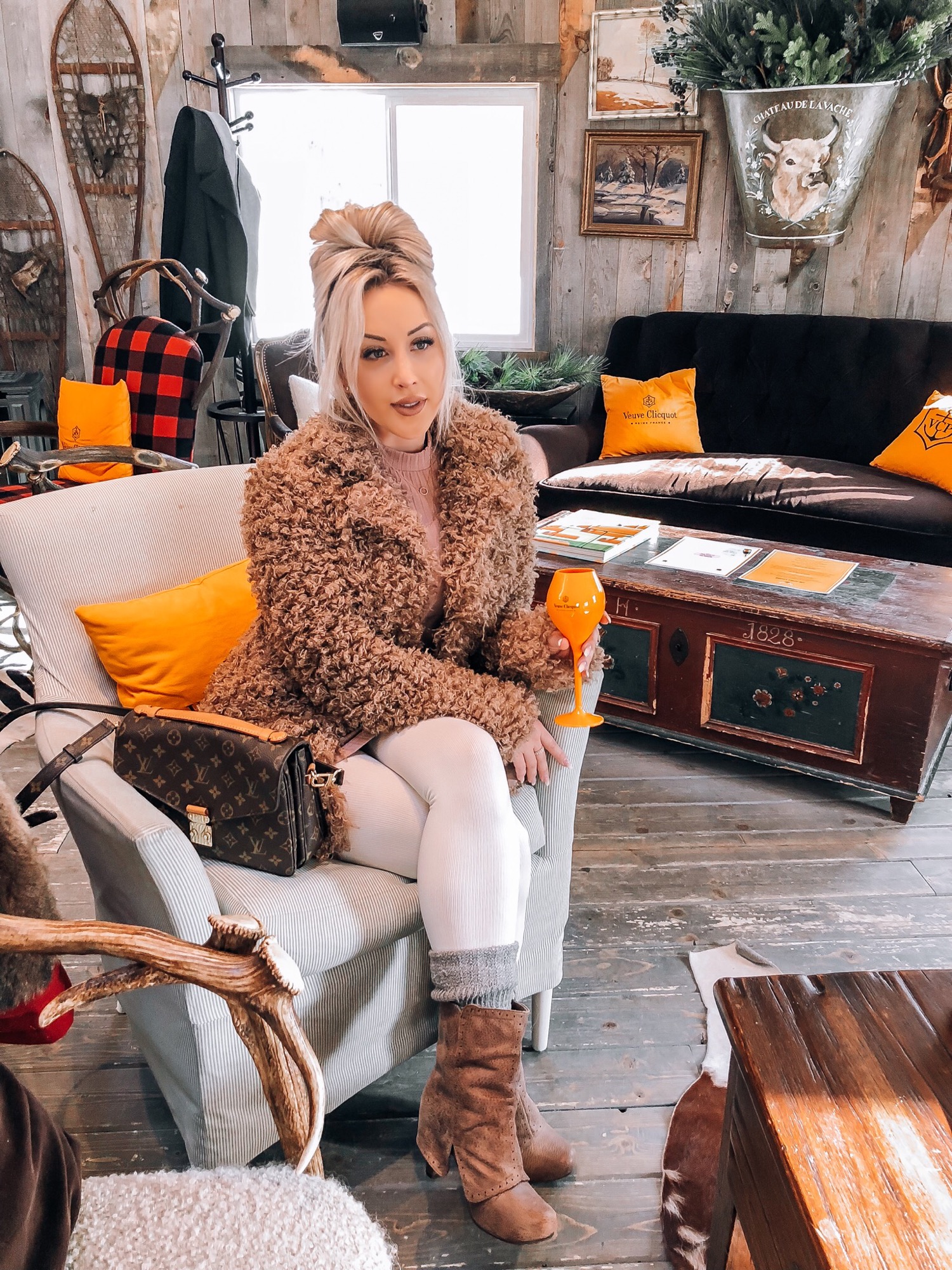 Blondie in the City | Winter Fashion, Faux Fur Coat | Louis Vuitton | Messy Bun