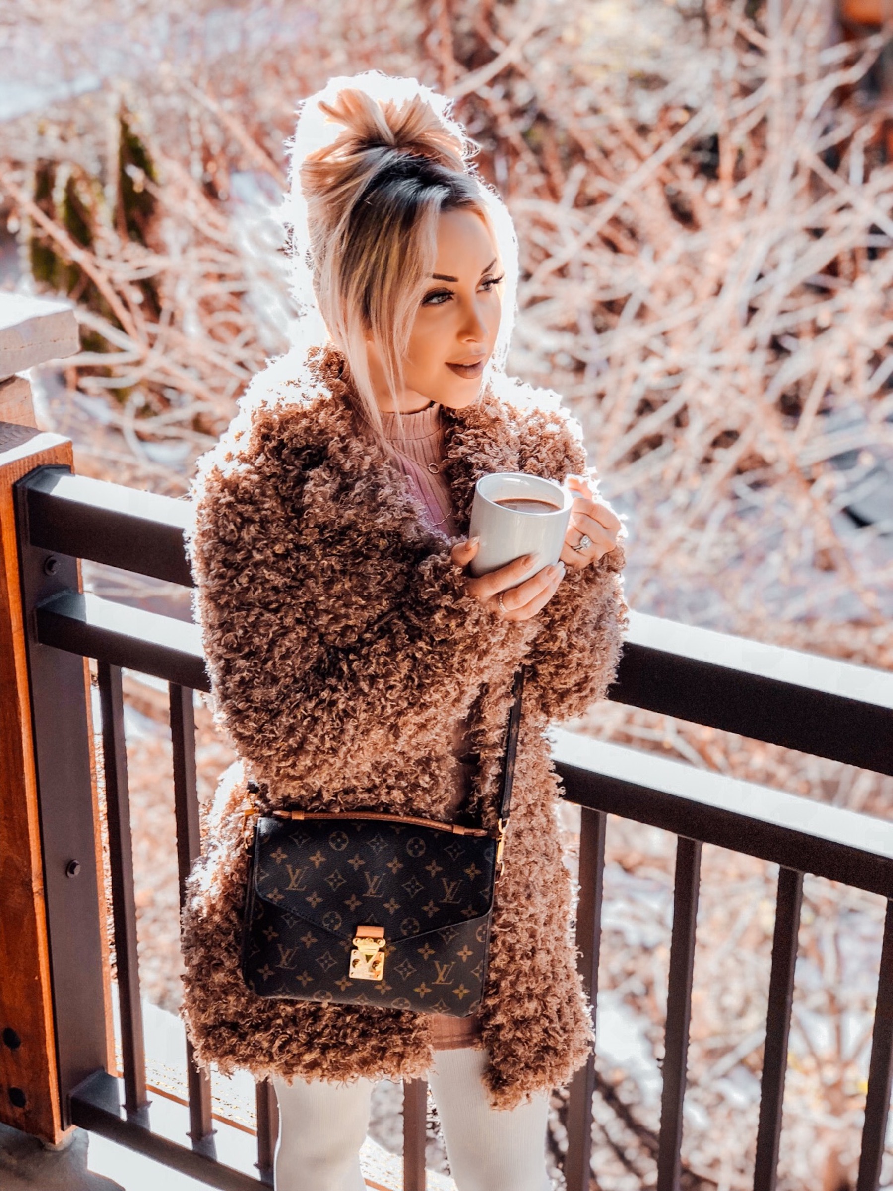 Blondie in the City | Winter Fashion, Faux Fur Coat | Louis Vuitton | Messy Bun