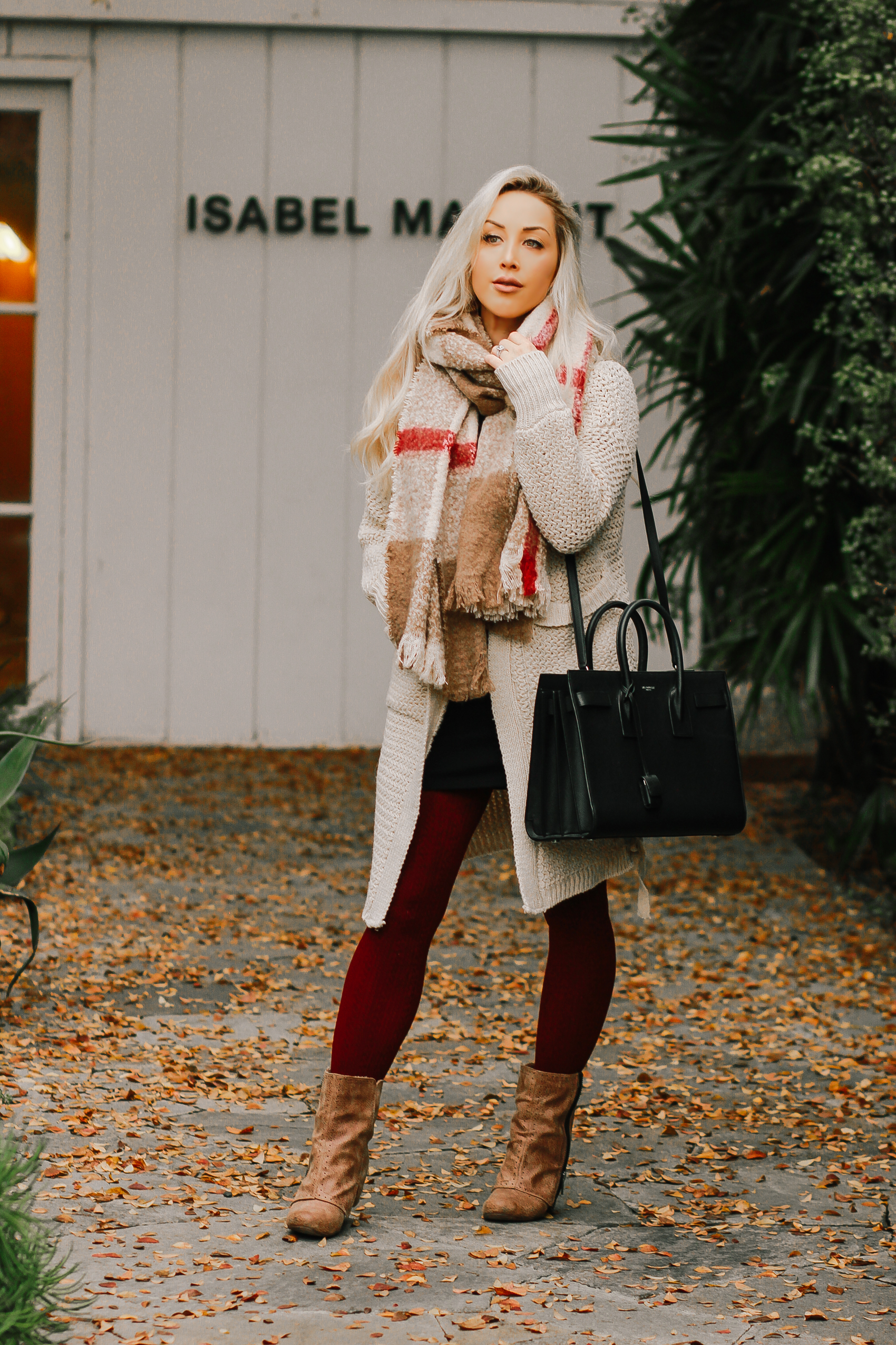 Plaid Scarf, Black YSL Bag, Winter Fashion | Blondie in the City
