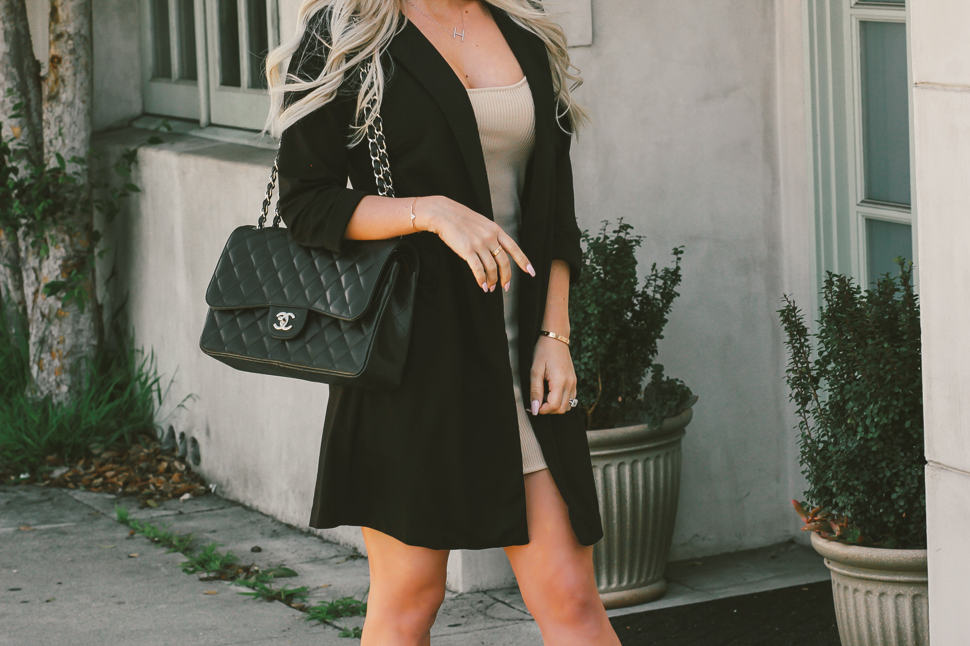 Classic Black Quilted Chanel Bag from @Tradesy | Use code HAYLEY50 for $50 off first purchase! | Nude Louboutins | Black Chanel | Quilted Chanel Caviar | Gucci Sunglasses | Blondie in the City by Hayley Larue
