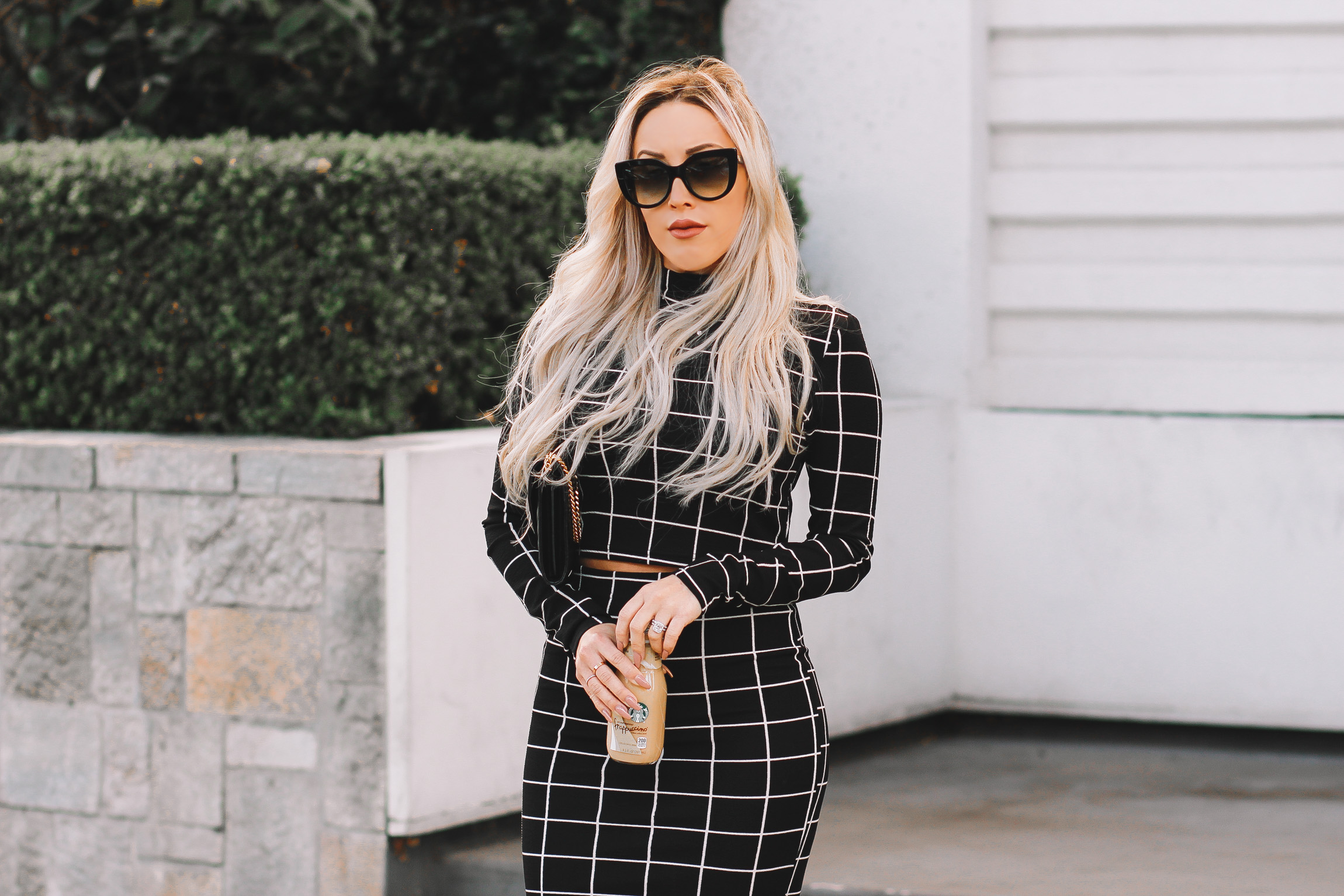 Grid Print Two Piece Business Style | Black YSL Bag | Nude Louboutins | Blondie in the City by Hayley Larue
