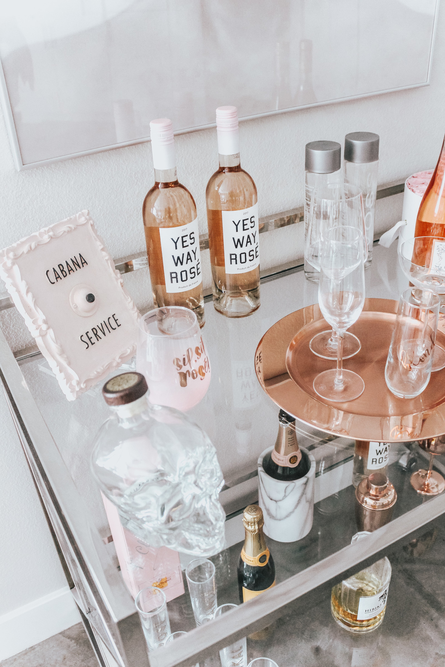 Chic Rosé Bart Cart | Marilyn Monroe Bubble Gum | Bar Cart Styling | Cabana Service | Home Decor | Rosé & White Cart Cart | Blondie in the City by Hayley Larue