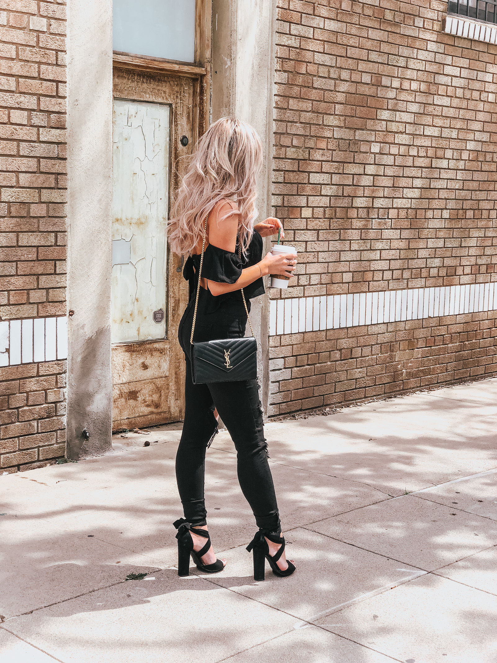 Black Ripped Jeans | Black Backless Summer Top | Black YSL Bag | Blondie in the City by Hayley Larue