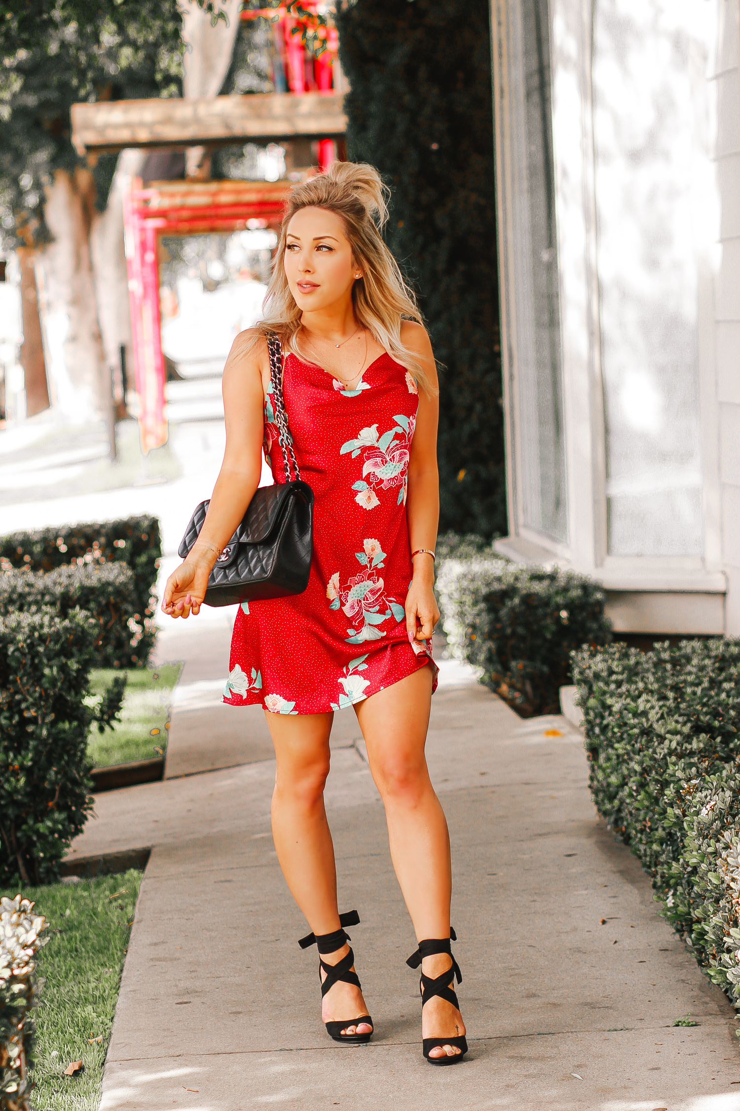 Red Slip Dress @iloveshowpo | Black Chanel Bag | Blondie in the City by Hayley Larue