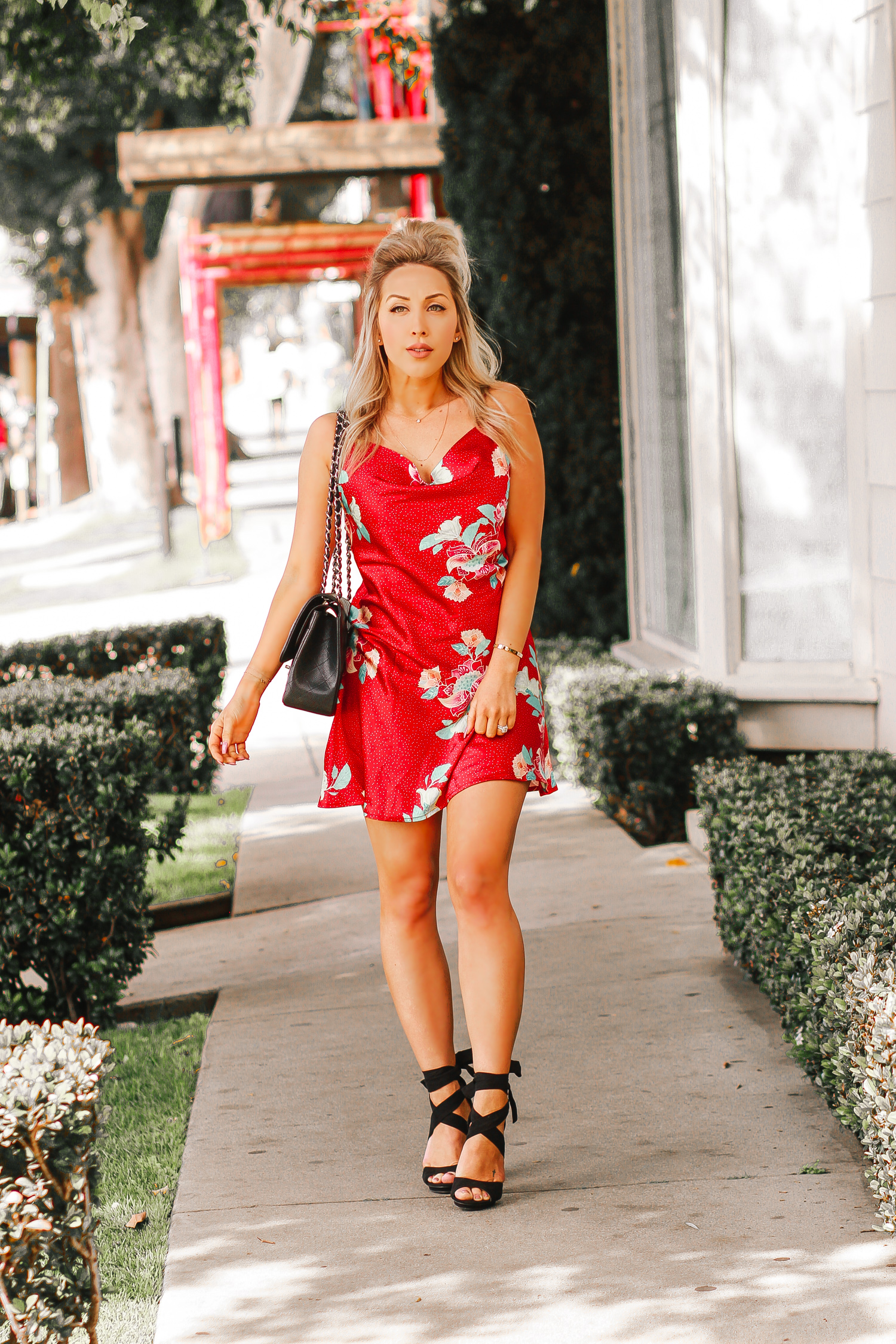Red Slip Dress @iloveshowpo | Black Chanel Bag | Blondie in the City by Hayley Larue