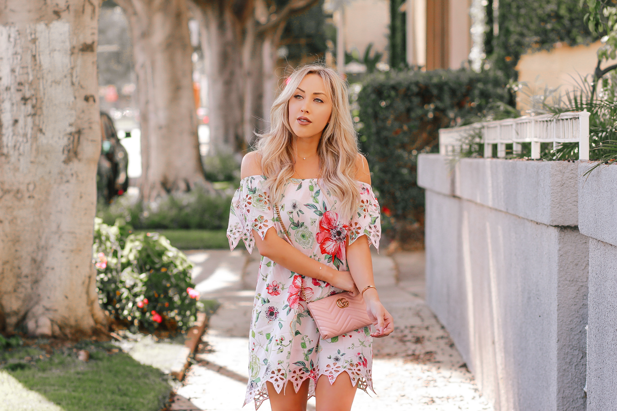 The Prettiest Spring Dress | Pink Floral Dress | Spring Fashion | Pink Gucci Bag | Blondie in the City by Hayley Larue