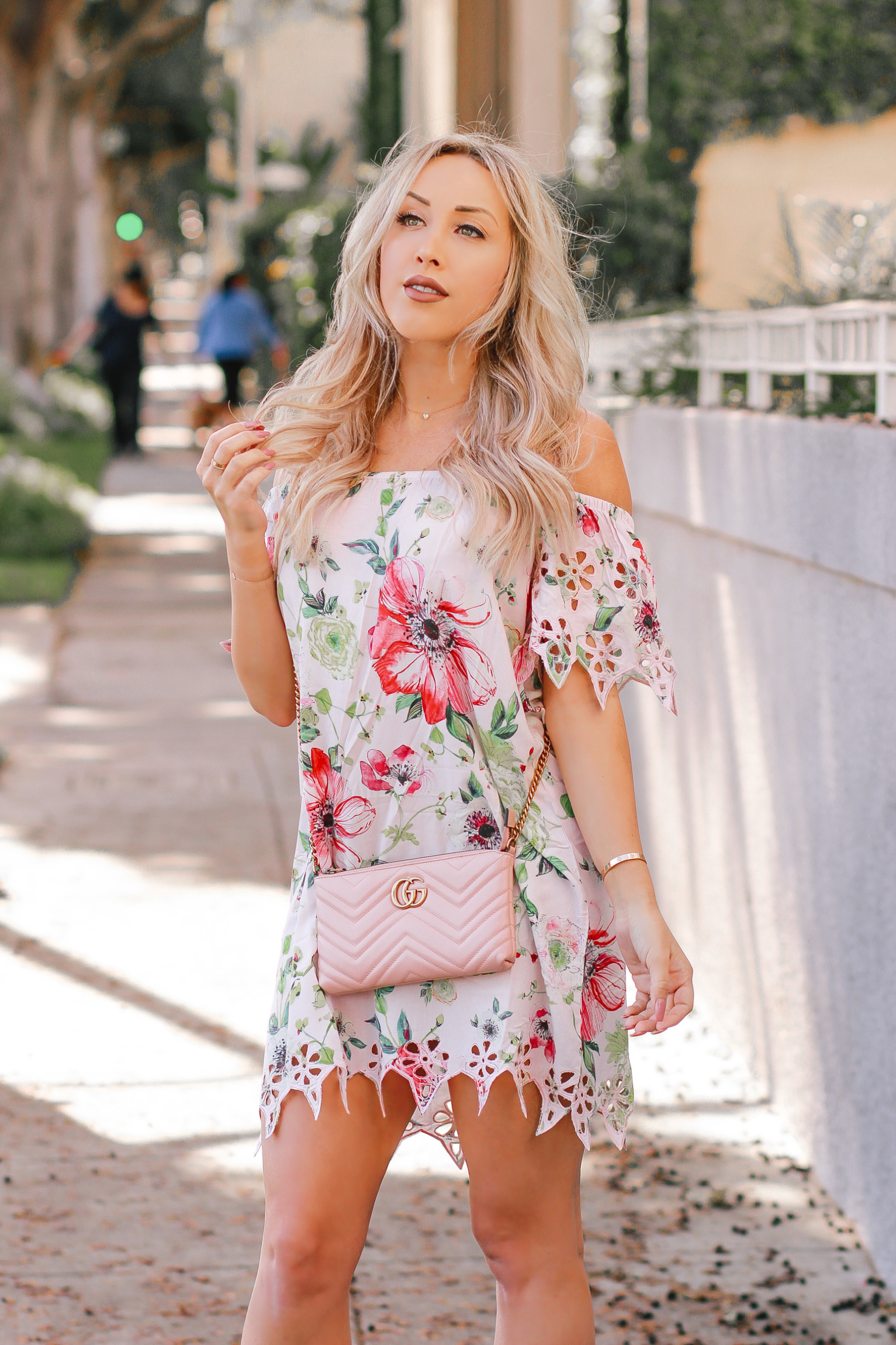 The Prettiest Spring Dress | Pink Floral Dress | Spring Fashion | Pink Gucci Bag | Blondie in the City by Hayley Larue