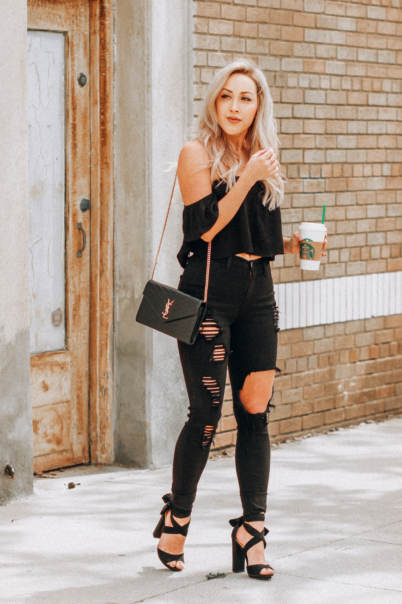 Black Ripped Jeans | Black Backless Summer Top | Black YSL Bag | Blondie in the City by Hayley Larue