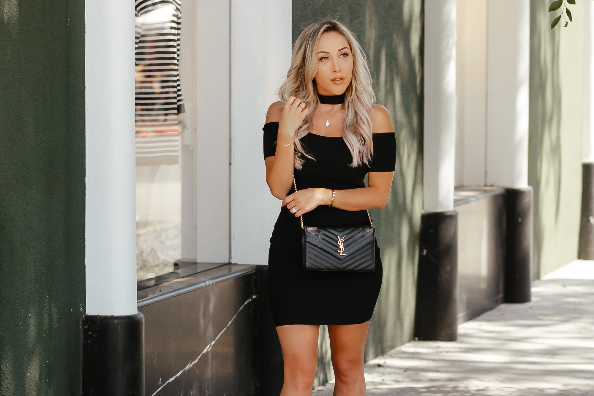 Little Black Choker Dress | Black YSL Bag | Blondie in the City by Hayley Larue