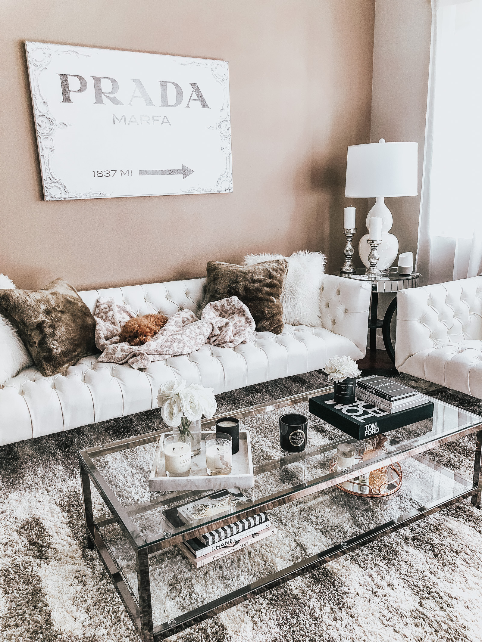 Hayley Larue Instagram | Home Decor | Living Room Decor | Prada Sign | Blondie in the City