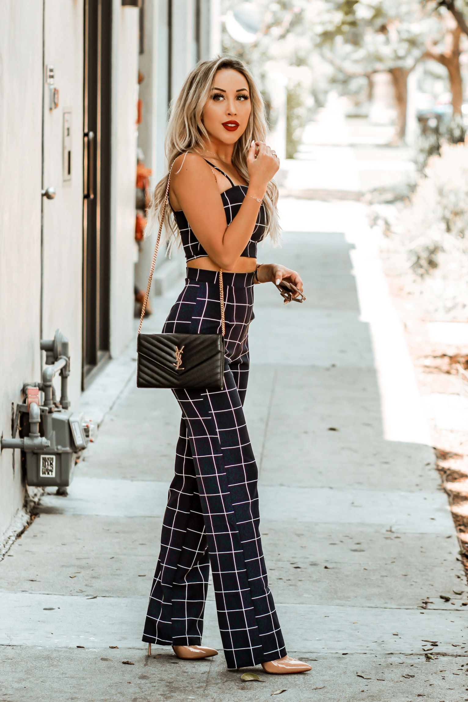 Navy Blue Two Piece Pant Set | Fashion Nova | Nude Louboutins | YSL Bag | Fashion Blogger Inspo | Blondie in the City by Hayley Larue