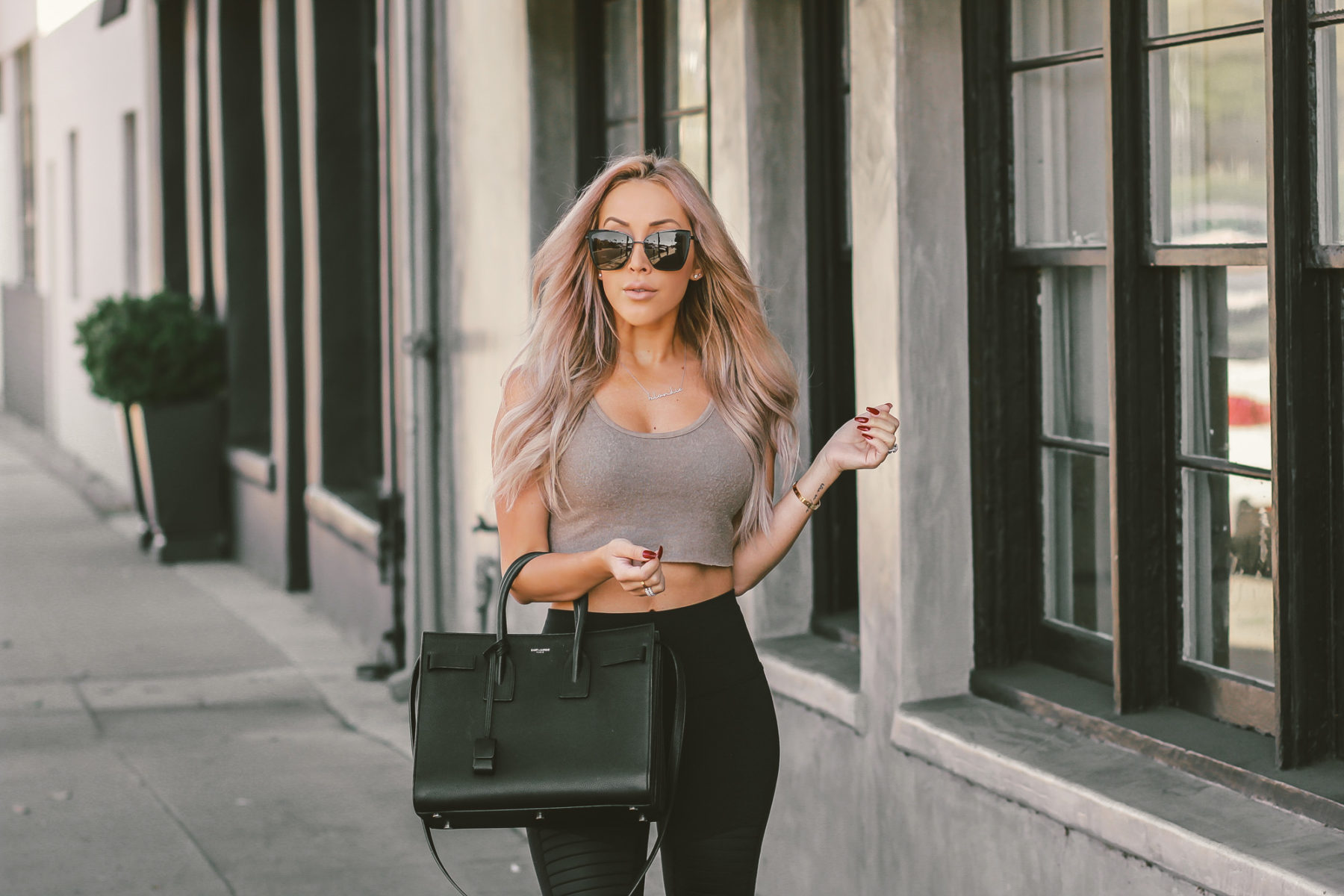 How To Style Your Yoga Outfit & Wear It Out | All Yoga | Moto Leggings | Saint Laurent Sac De Jour | Diff Eyewear | Blondie in the City by Hayley Larue