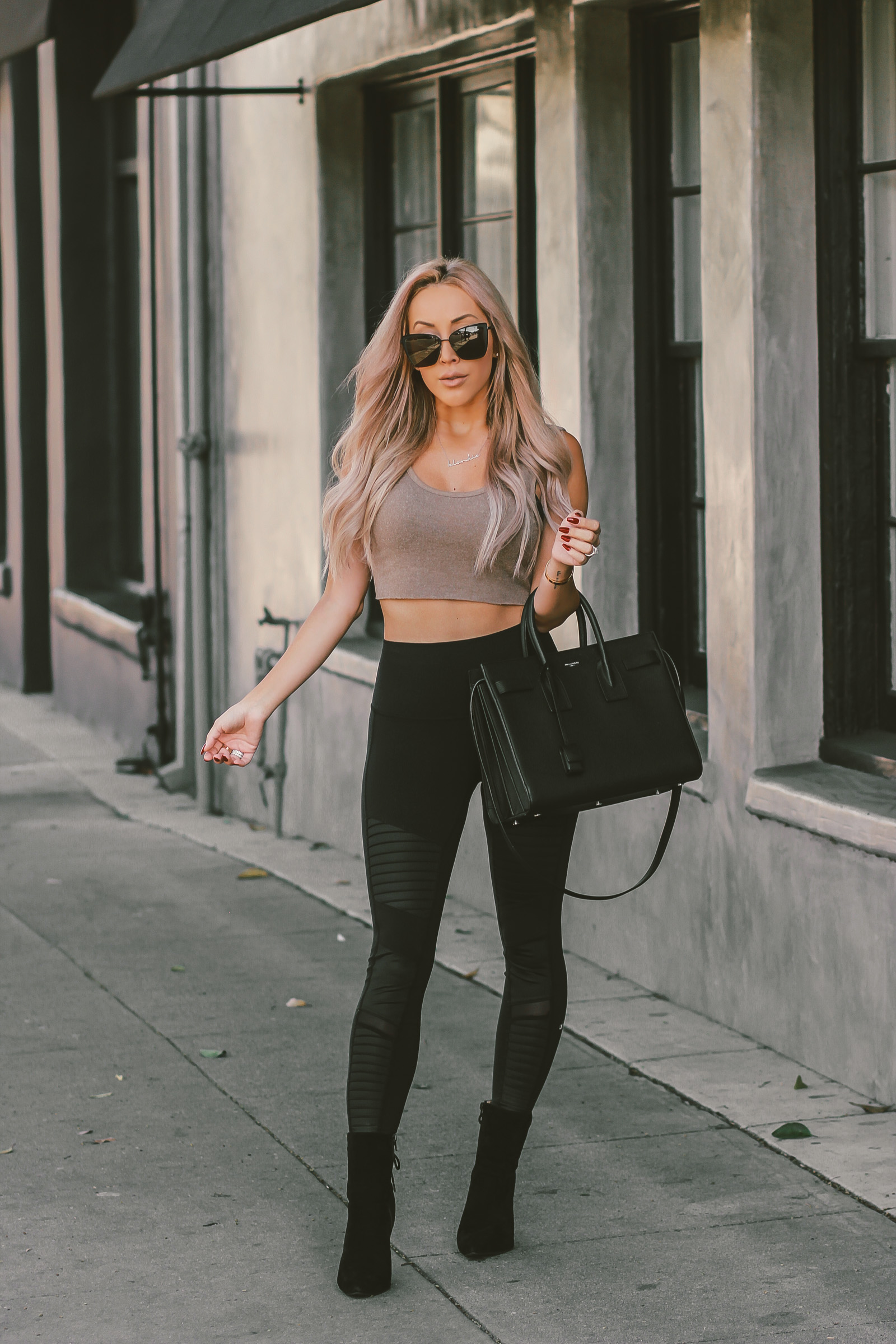 How To Style Your Yoga Outfit & Wear It Out | All Yoga | Moto Leggings | Saint Laurent Sac De Jour | Diff Eyewear | Blondie in the City by Hayley Larue