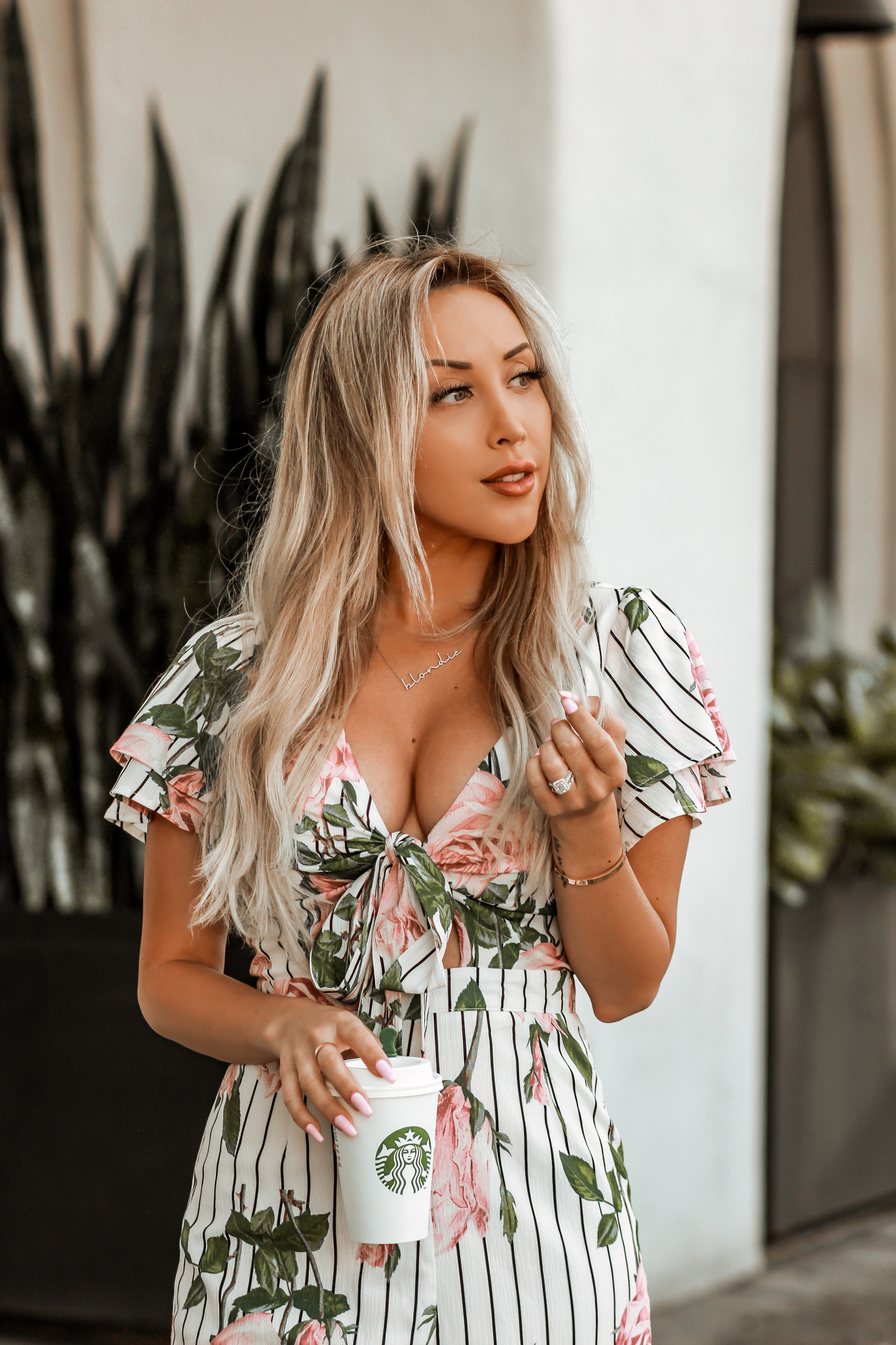 Striped & Floral Jumpsuit by Fashion Nova | Coffee & Fashion | Blondie in the City by Hayley Larue