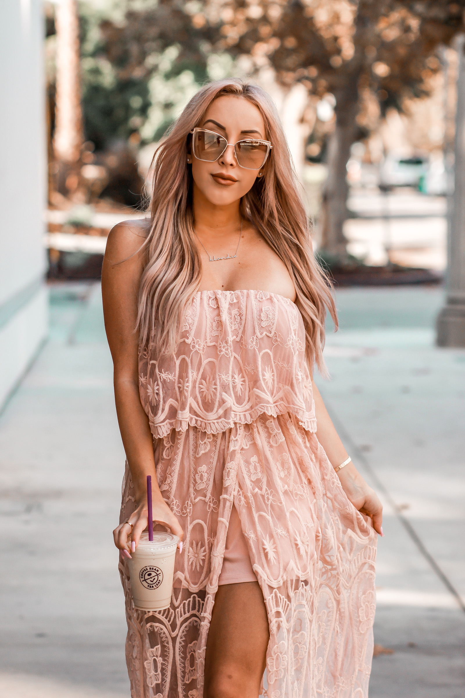 Pink Hair & Pink Lace | Rose Gold Hair |Diff Eyewear | Blondie in the City by Hayley Larue