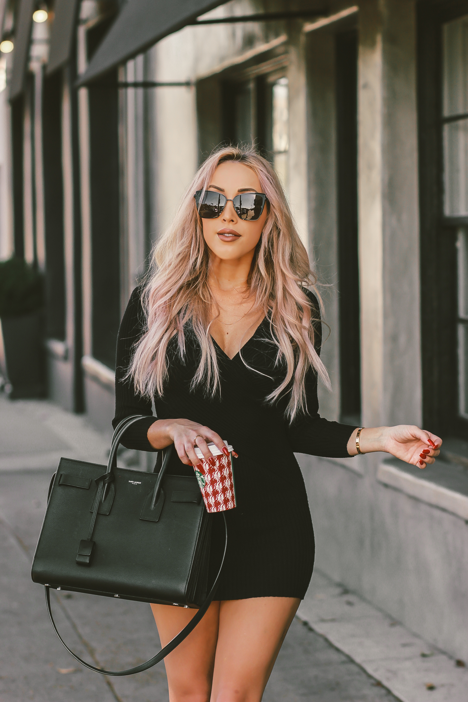 Black Sweater Dress for the Holiday's | Black Saint Laurent | Fall Fashion | Winter Fashion in LA | Saint Laurent Sac De Jour | Louboutins | Blondie in the City by Hayley Larue