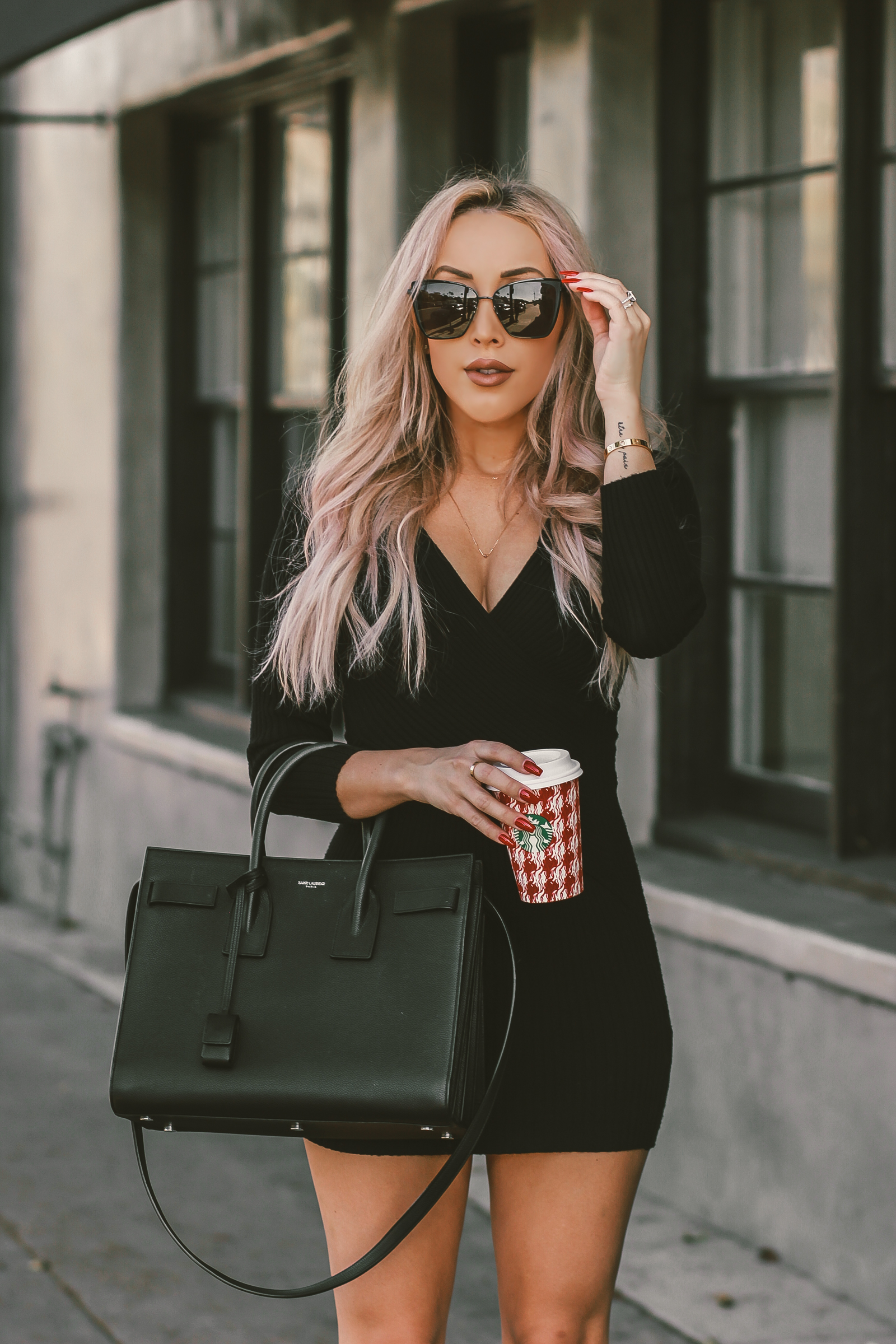 Black Sweater Dress for the Holiday's | Black Saint Laurent | Fall Fashion | Winter Fashion in LA | Saint Laurent Sac De Jour | Louboutins | Blondie in the City by Hayley Larue