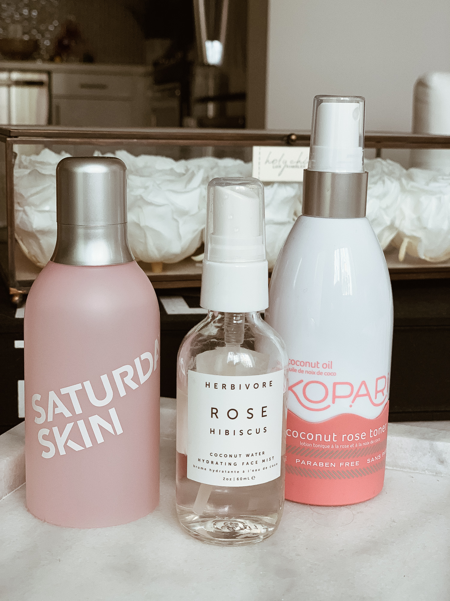 3 Face Mists I'm Loving Right Now | Coconut Rose Toner by Kopari, Rose Hibiscus Face Mist by Herbivore, Saturday Skin Face Mist | Skincare | Blondie in the City by Hayley Larue