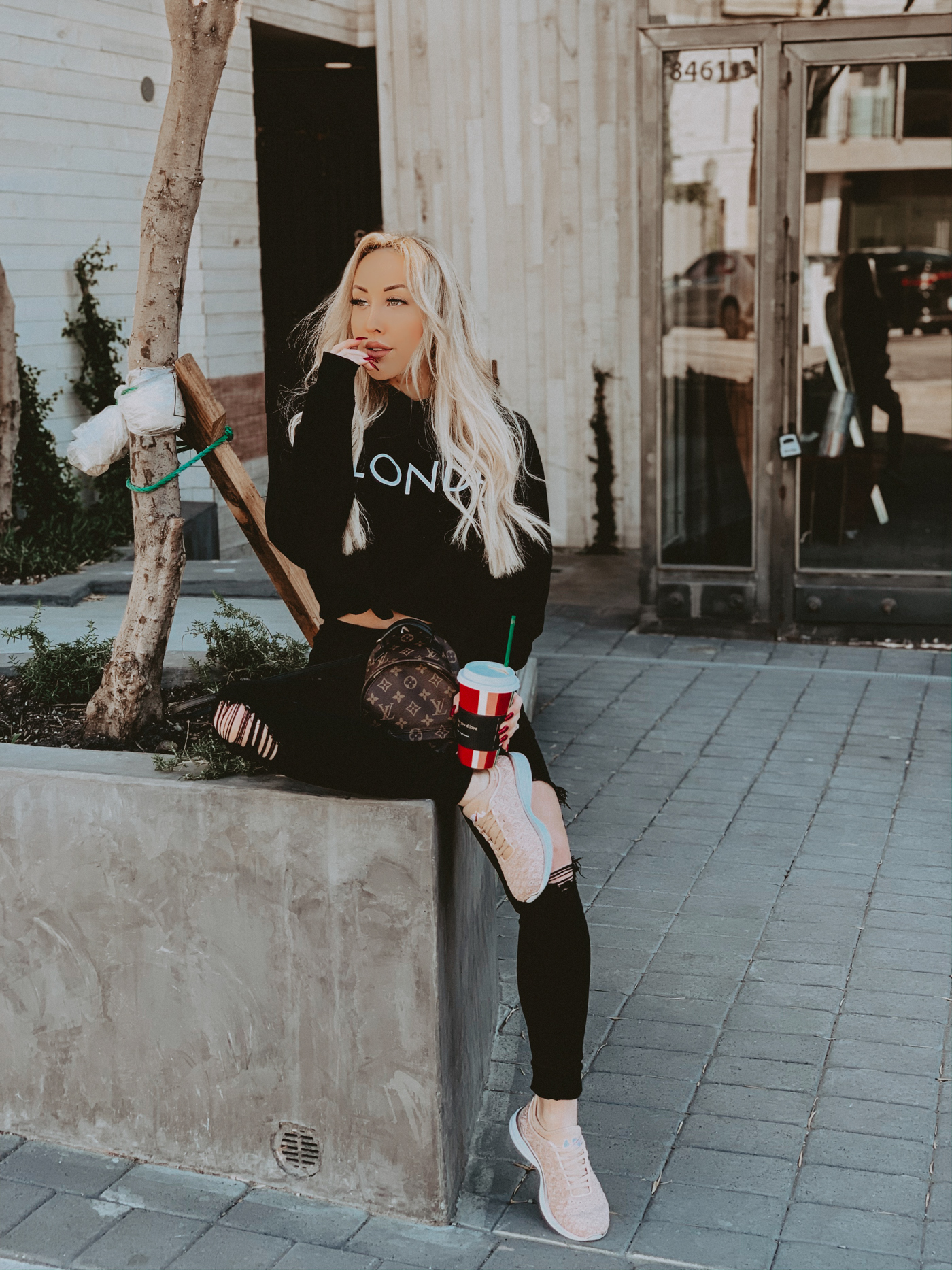 Blonde Sweatshirt | Brunette The Label | Black Ripped Jeans | Rose Gold APL's | Purple Shampoo for Blondes | Ash Blonde Hair | Sulfate Free Purple Shampoo | Blondie in the City by Hayley Larue
