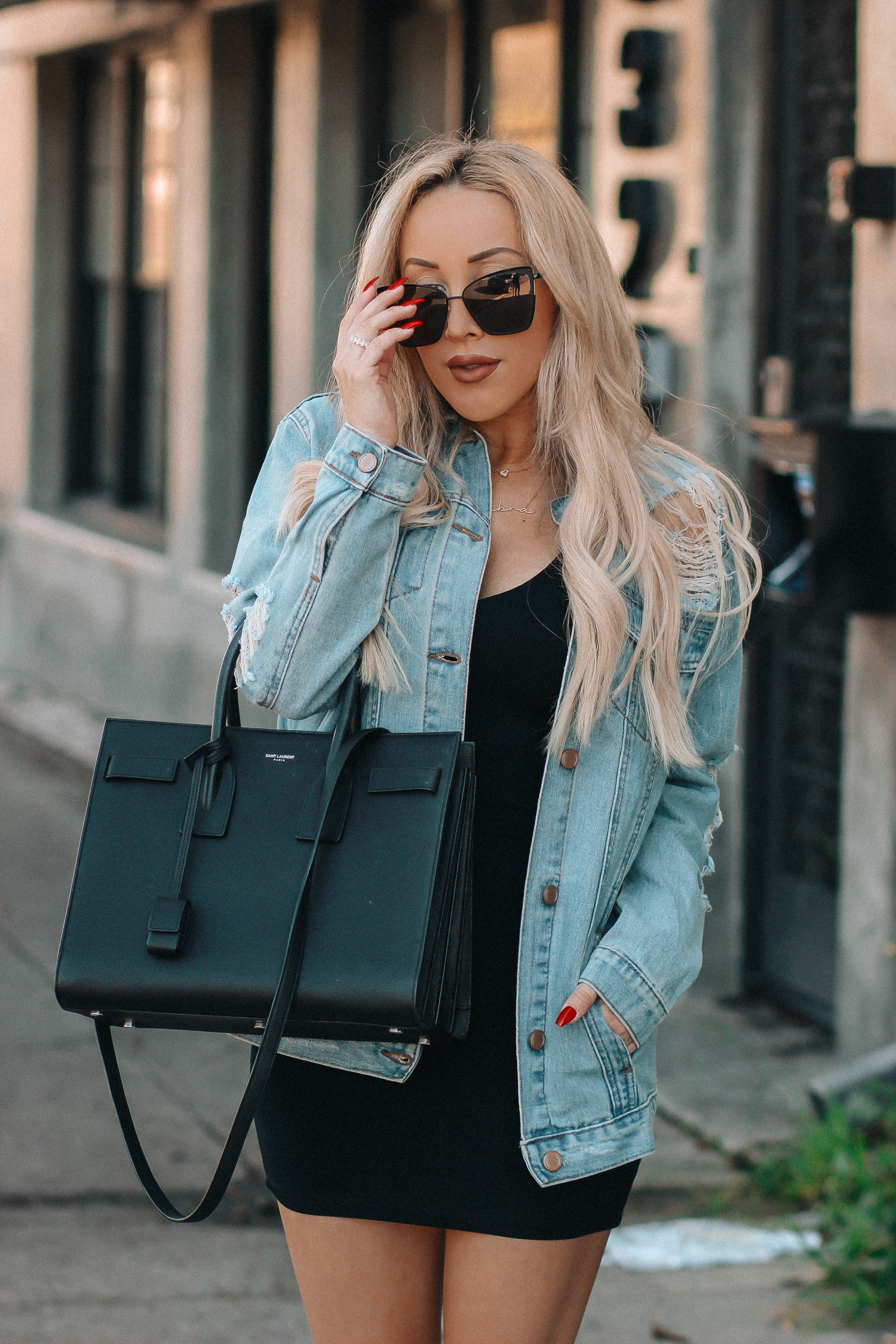 Denim Style | Fashion Blogger Style | Little Black Dress with Denim | Black Saint Laurent Bag | Blondie in the City by Hayley Larue