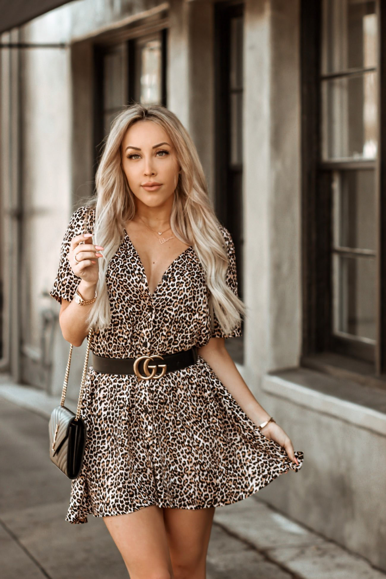 Leopard Button Up Flow Dress | Princess Polly Dress | Gucci Belt | Styling A Gucci Belt | YSL Bag | Blondie in the City by Hayley Larue