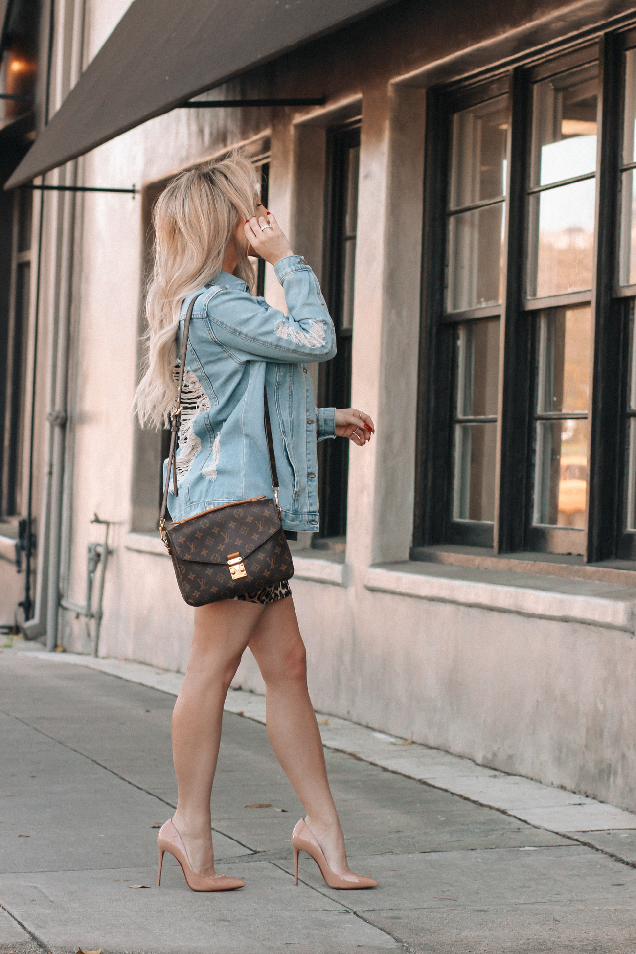 A Leopard Moment | Denim Jacket | Cheetah | Nude Louboutins | Beverly Hills | Blondie in the City by Hayley Larue