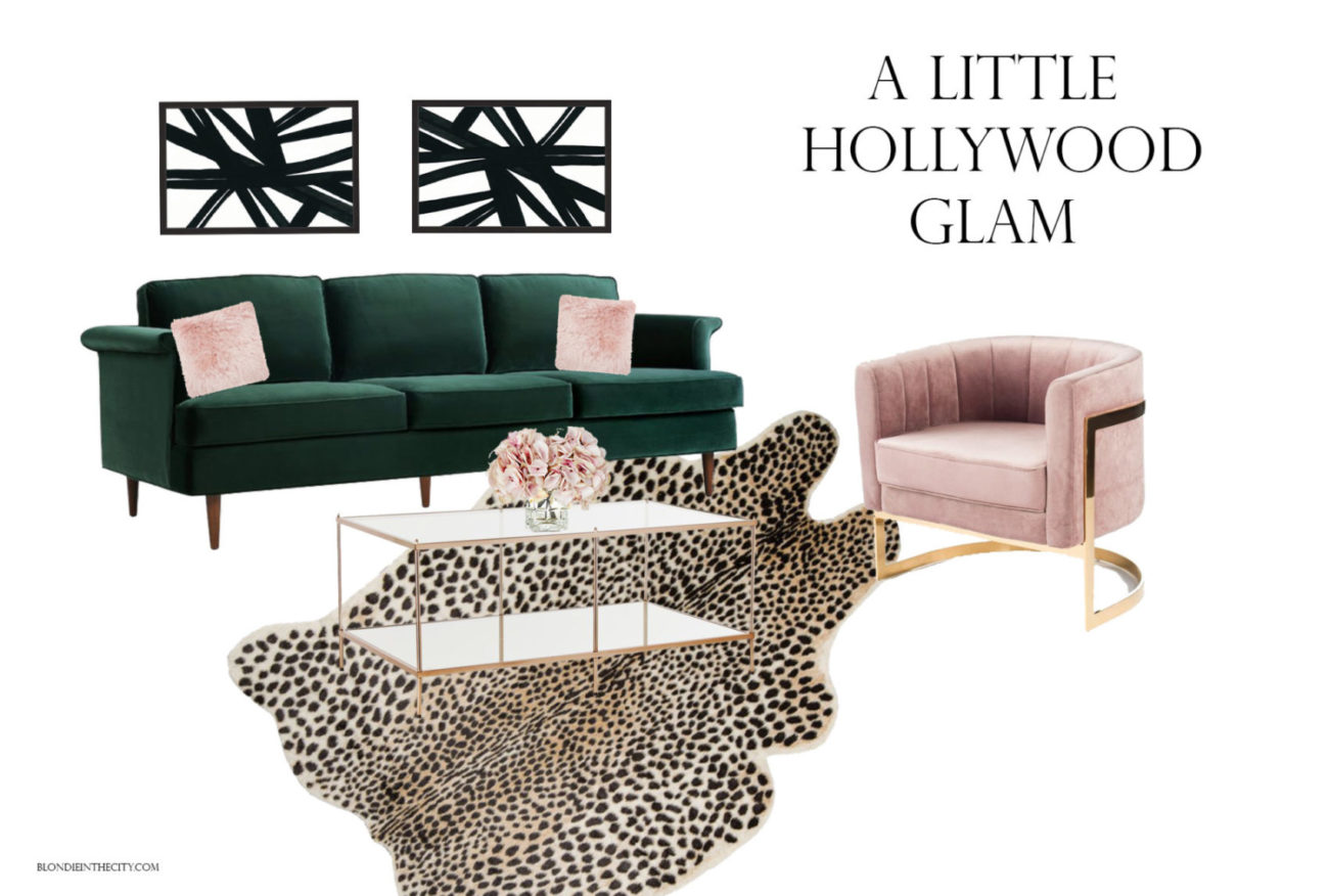 Hollywood Glam Living Room Decor | Living Room Mood Board | Home Decor | Leopard Decor | Blondie in the City by Hayley Larue