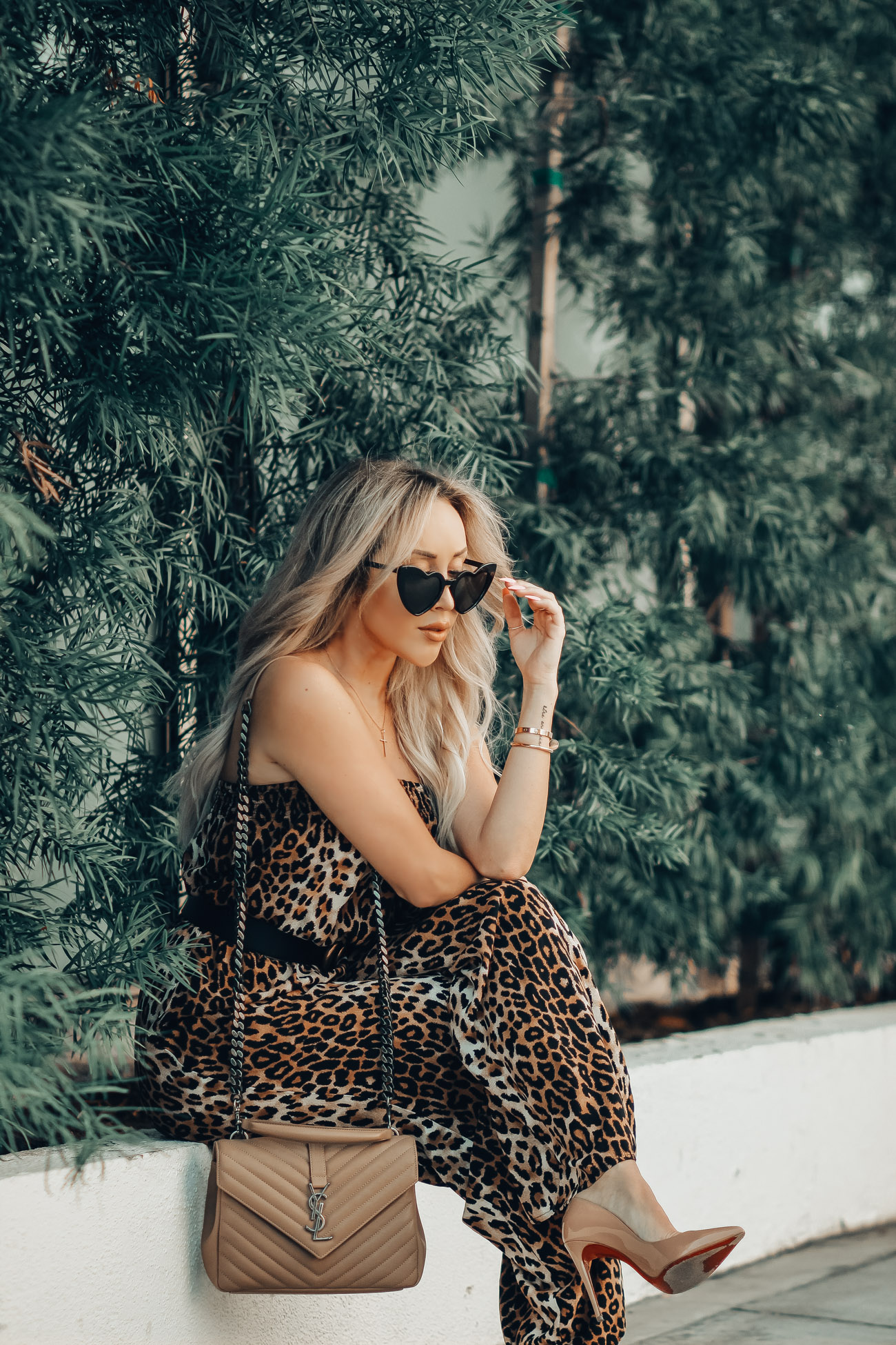 Leopard Jumpsuit | Gucci Belt | Heart Sunnies | Blondie in the City by Hayley Larue