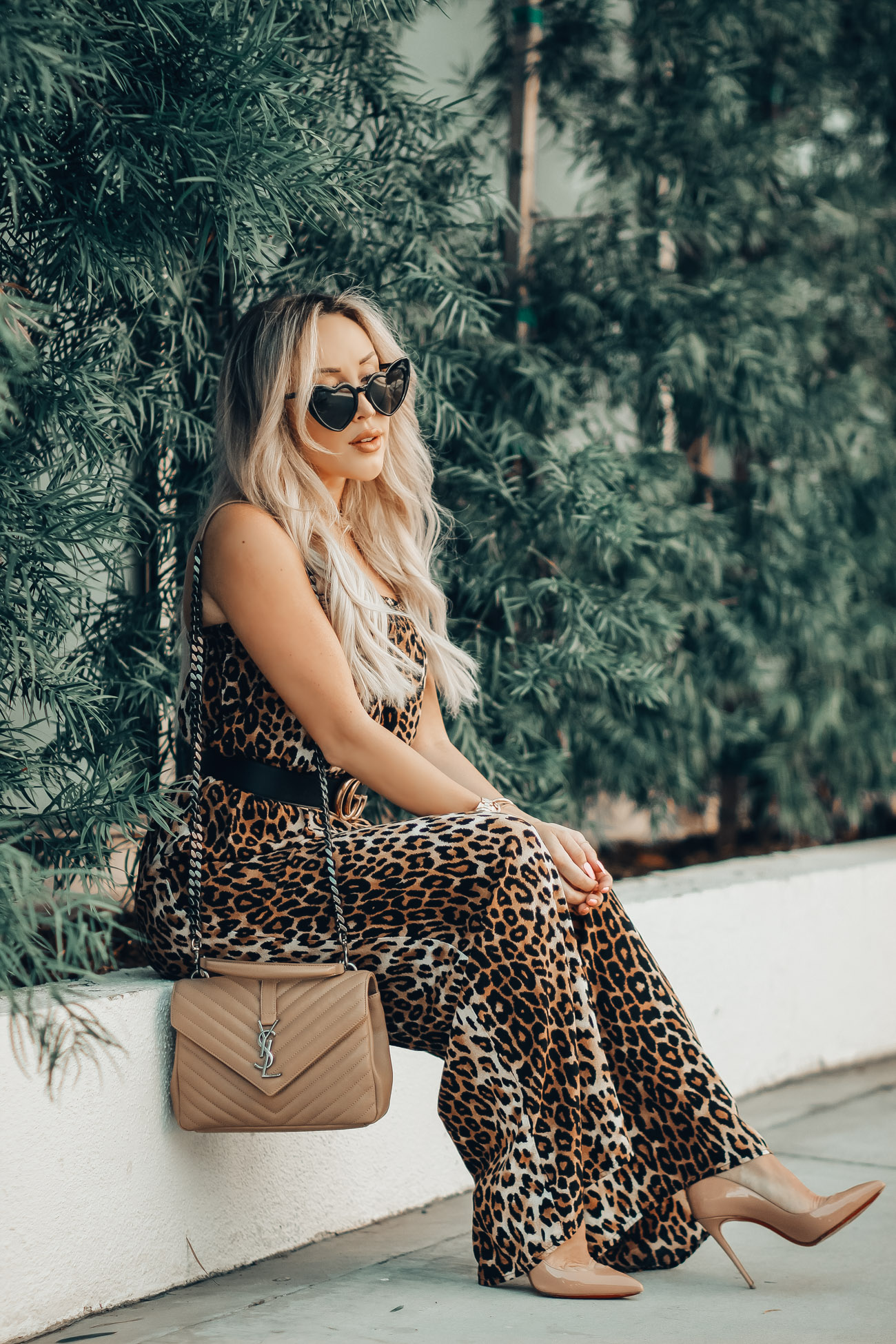 Leopard Jumpsuit | Gucci Belt | Heart Sunnies | Blondie in the City by Hayley Larue
