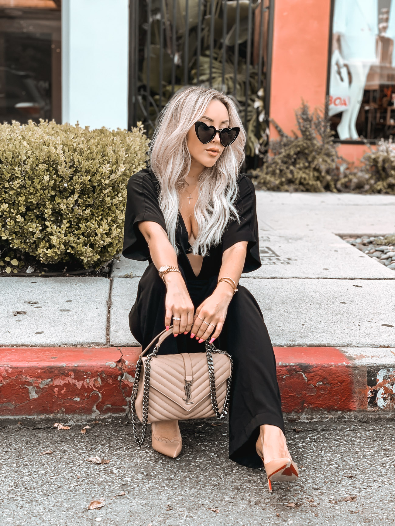 YSL College Bag | Nude Louboutin | Heart Sunglasses | Pairing Forever 21 w/ Designer Pieces | Blondie in the City by Hayley Larue 