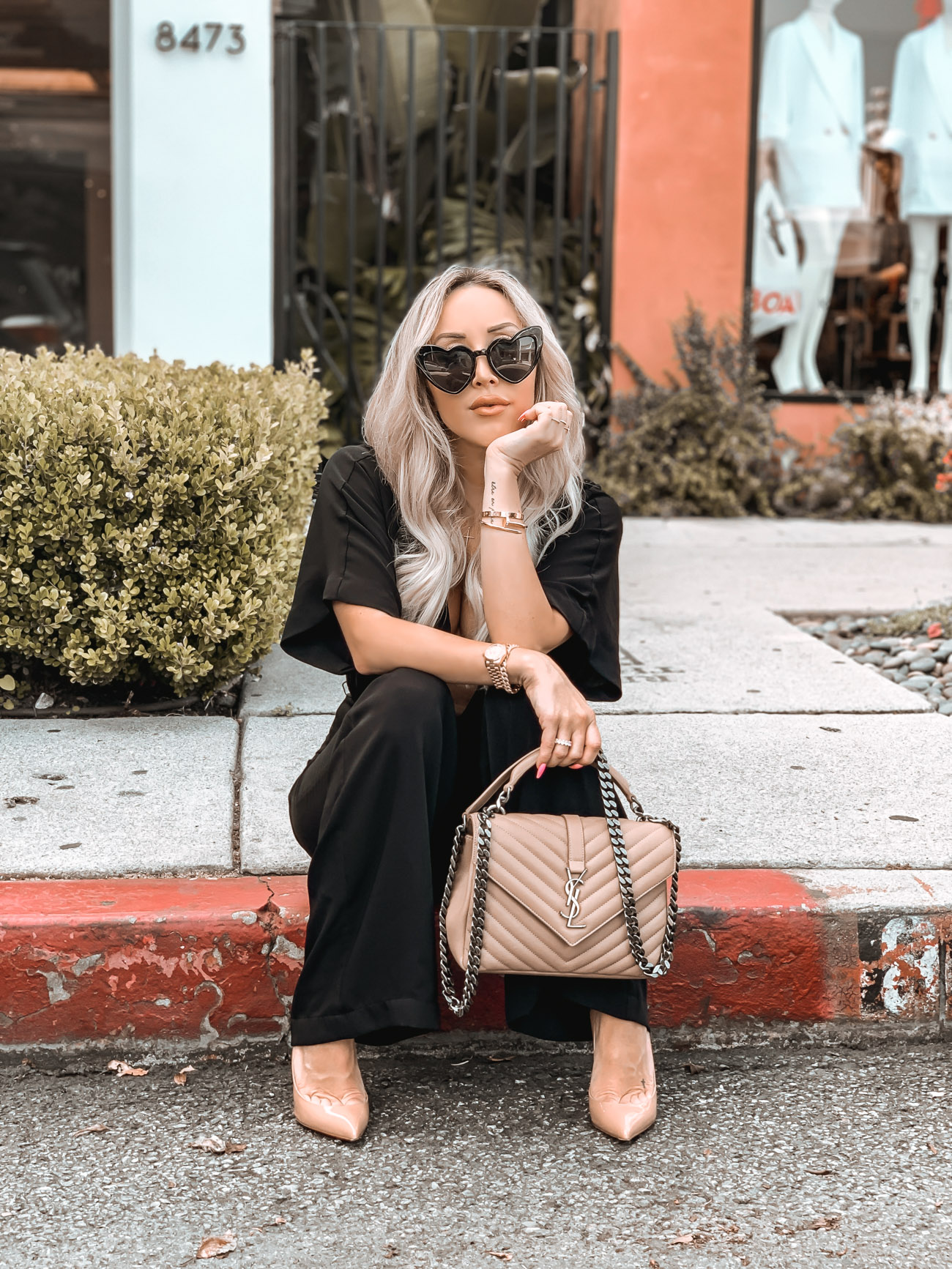 YSL College Bag | Nude Louboutin | Heart Sunglasses | Pairing Forever 21 w/ Designer Pieces | Blondie in the City by Hayley Larue 