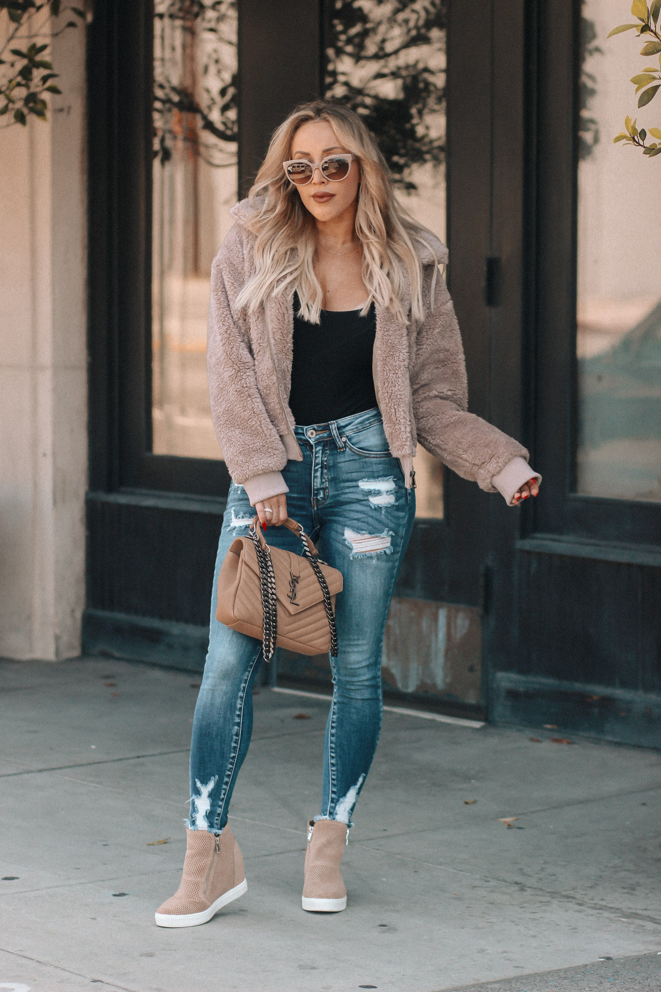 Teddy Jacket | Platform Sneakers | Street Style | LA Style | YSL College Bag |  Blondie in the City by Hayley Larue
