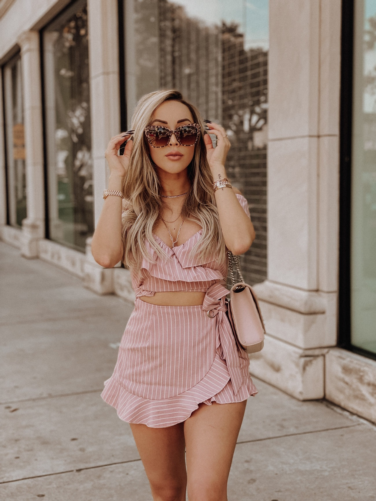Pink two-Piece Summer & Spring Outfit | Revolve | Dressing Up Sneakers | Blondie in the City by Hayley Larue