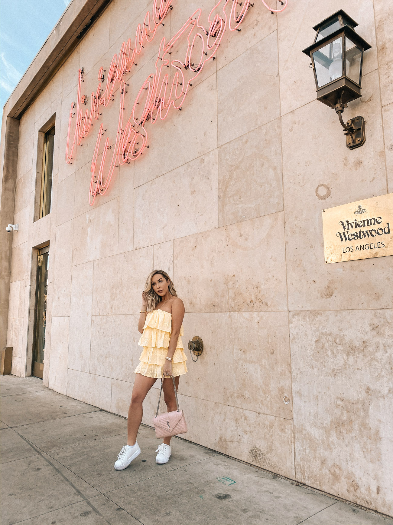 Yellow Spring & Summer Dress | Winter in LA | Pink YSL | Dress and sneakers | Blondie in the City by Hayley Larue