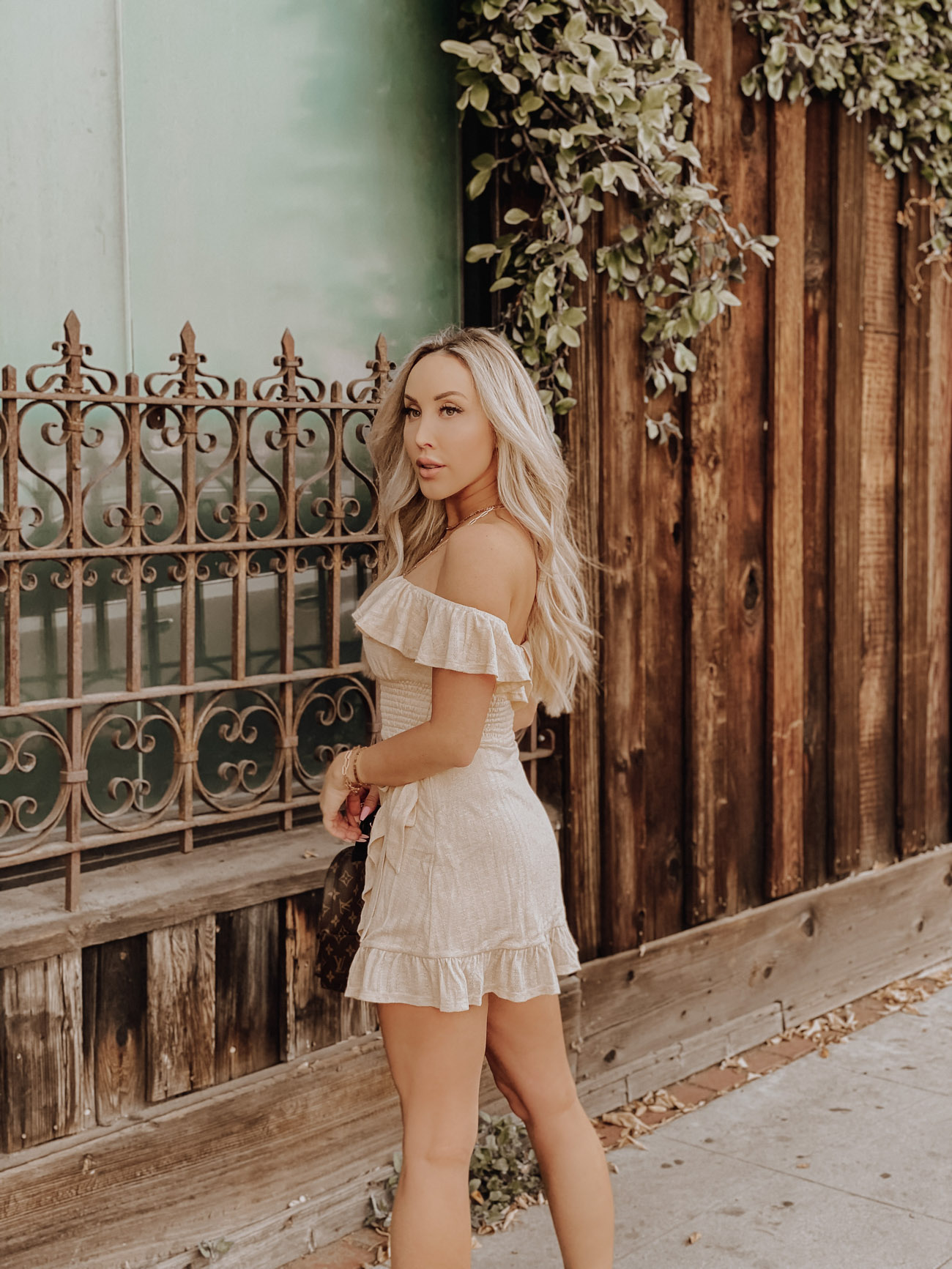 Spring Dress Inspo | Dress & Sneakers | Revolve Dress | Louis Vuitton Backpack | Blondie in the City by Hayley Larue