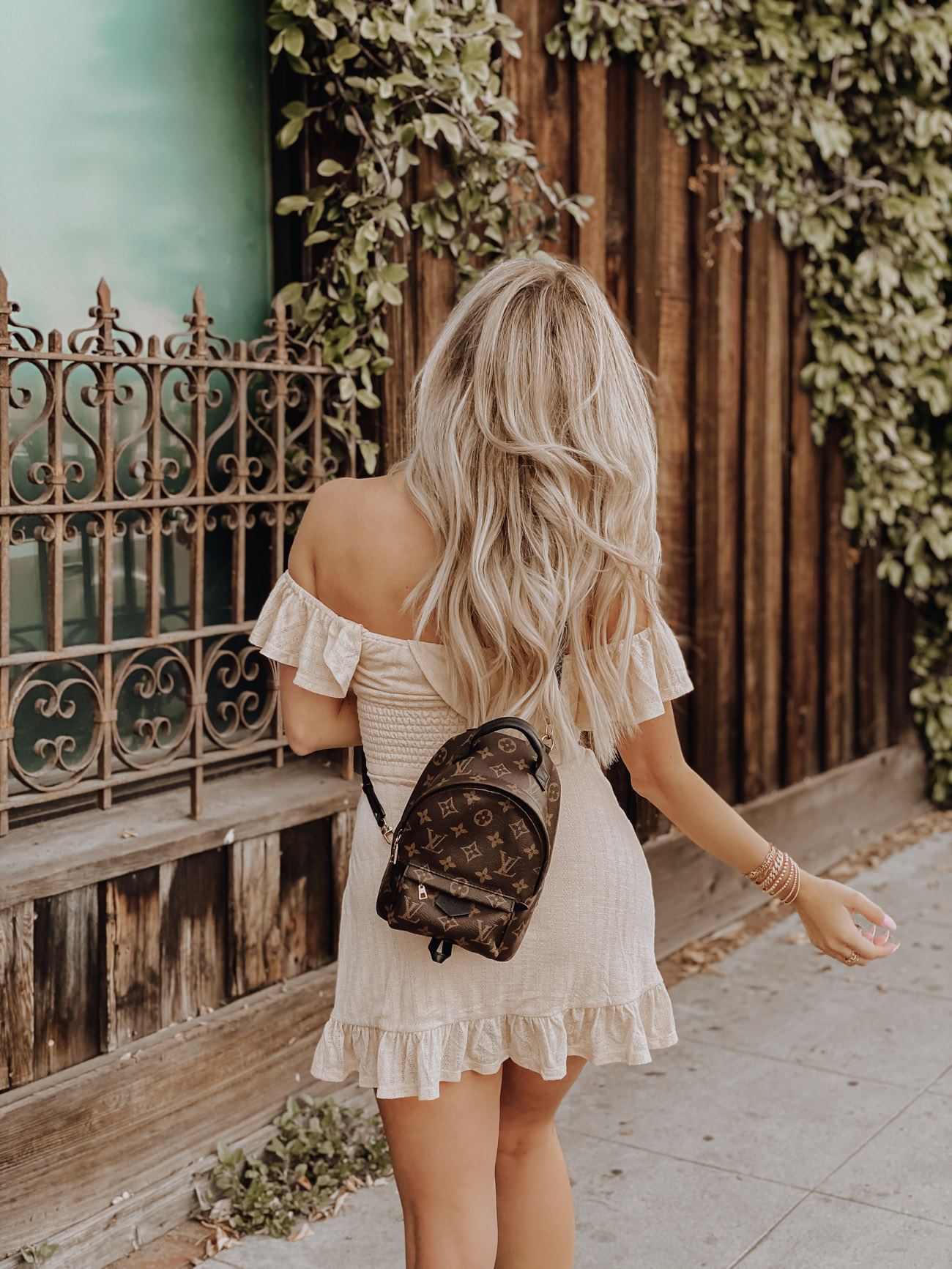 Spring Dress Inspo | Dress & Sneakers | Revolve Dress | Louis Vuitton Backpack | Blondie in the City by Hayley Larue
