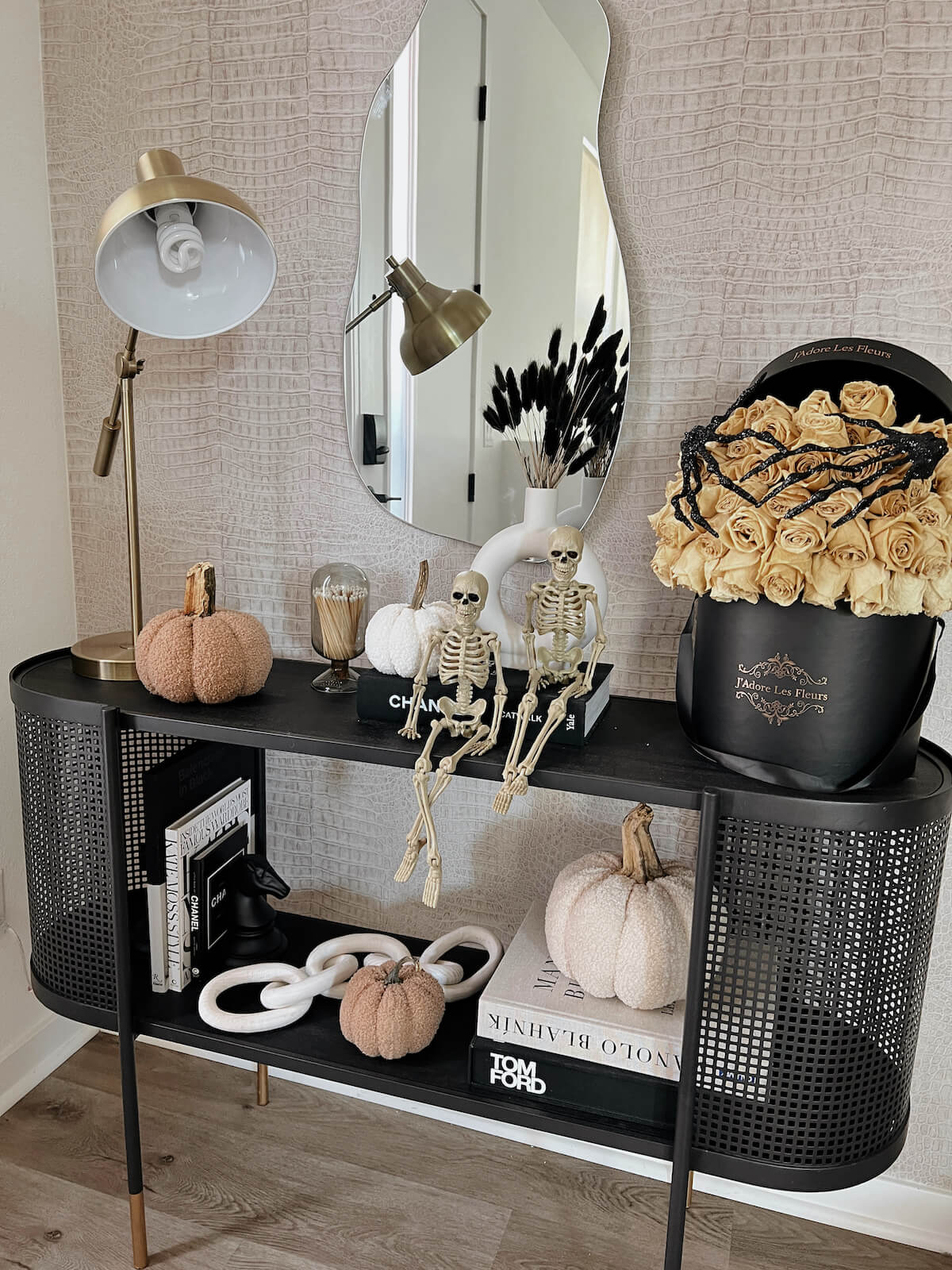 Modern Halloween Decor | Entryway Table | Hayley Larue | Wallpaper inspo