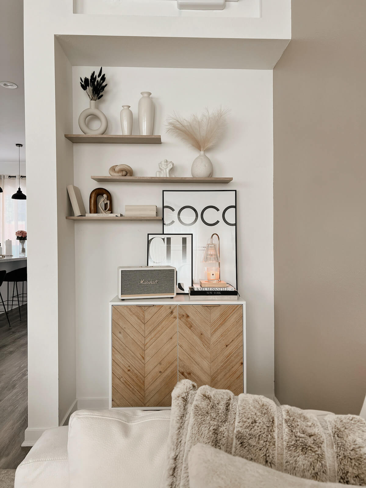 Sideboard Decor Inspo | Nathan James Sideboard | Floating Shelves | Shelf Styling | Shelf Decor | Neutral Home Decor