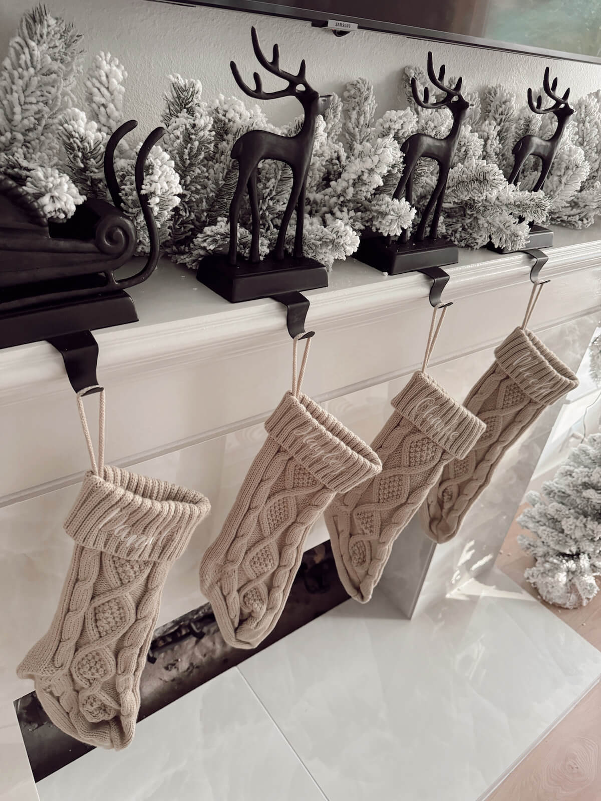 Fireplace Decor | Christmas Fireplace Mantle | Marble Fireplace | The Tile Club | Christmas Stockings 